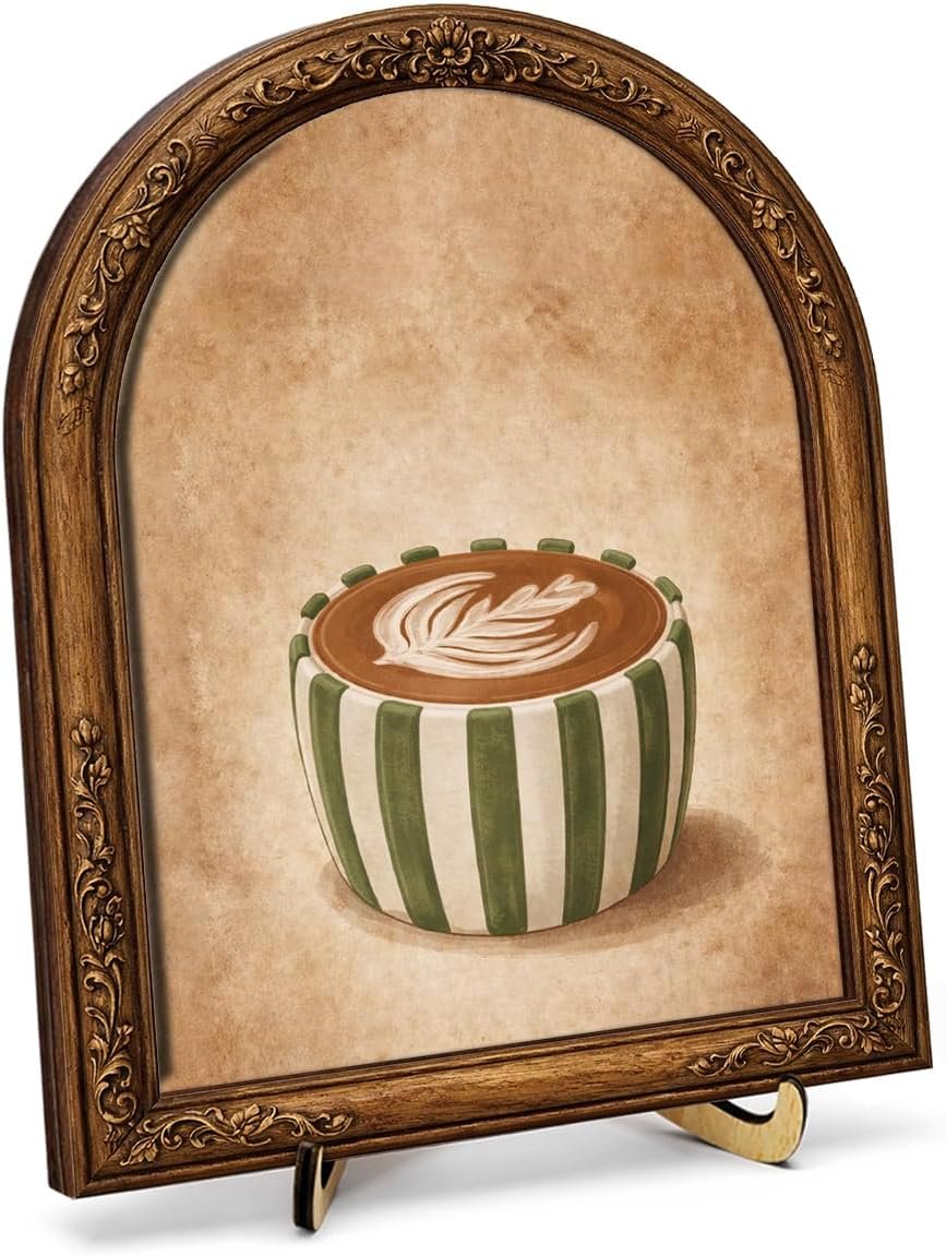 Vintage Coffee Bar Wall Art Sign for Kitchen Coffee Table Decor | Funny Latte Arch Wooden Tabletop Sign, Cafe Tiered Tray Shelf Decor, 8×10 Inch