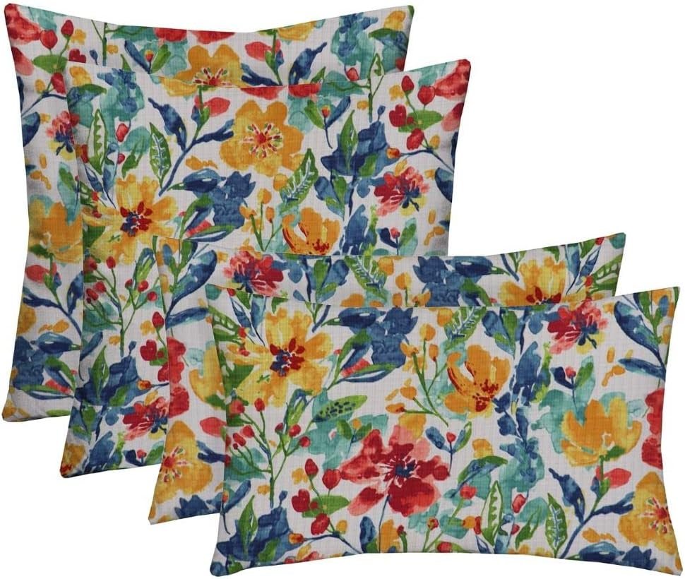 RSH DECOR: Lumbar & Square Throw Pillows Set of 4 |20″ x 12″&17″ x 17″| All-Weather Spun Fabric|Water & Fade-Resistant|Outdoor Accent Pillows for Patio Furniture|Oakmont Hightown Festival-Made in USA