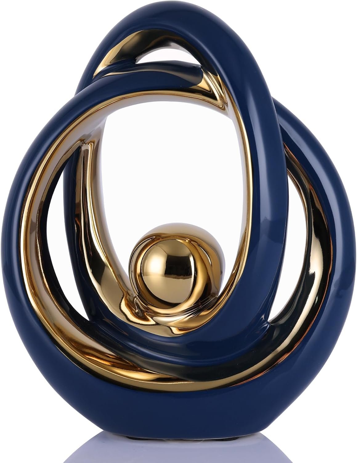 DOVDOV Blue and Gold Ceramic Abstract Sculpture, Modern Tabletop Statue for Living Room Decor, Decorative Accent for Coffee Table, TV Stand, Mantel, Entryway Console