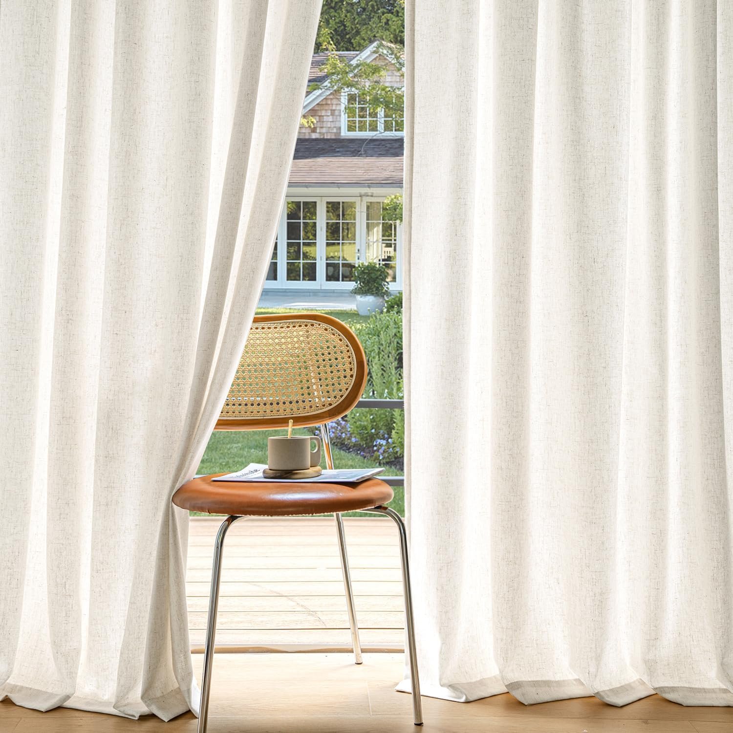 MIULEE Non-See-Through Privacy Linen Curtains 52W x 84L Inch Natural White | 2 Panels, Light Filtering, Semi Sheer Window Curtains, Farmhouse Textured, Back Tab Drapes for Bedroom Living Room