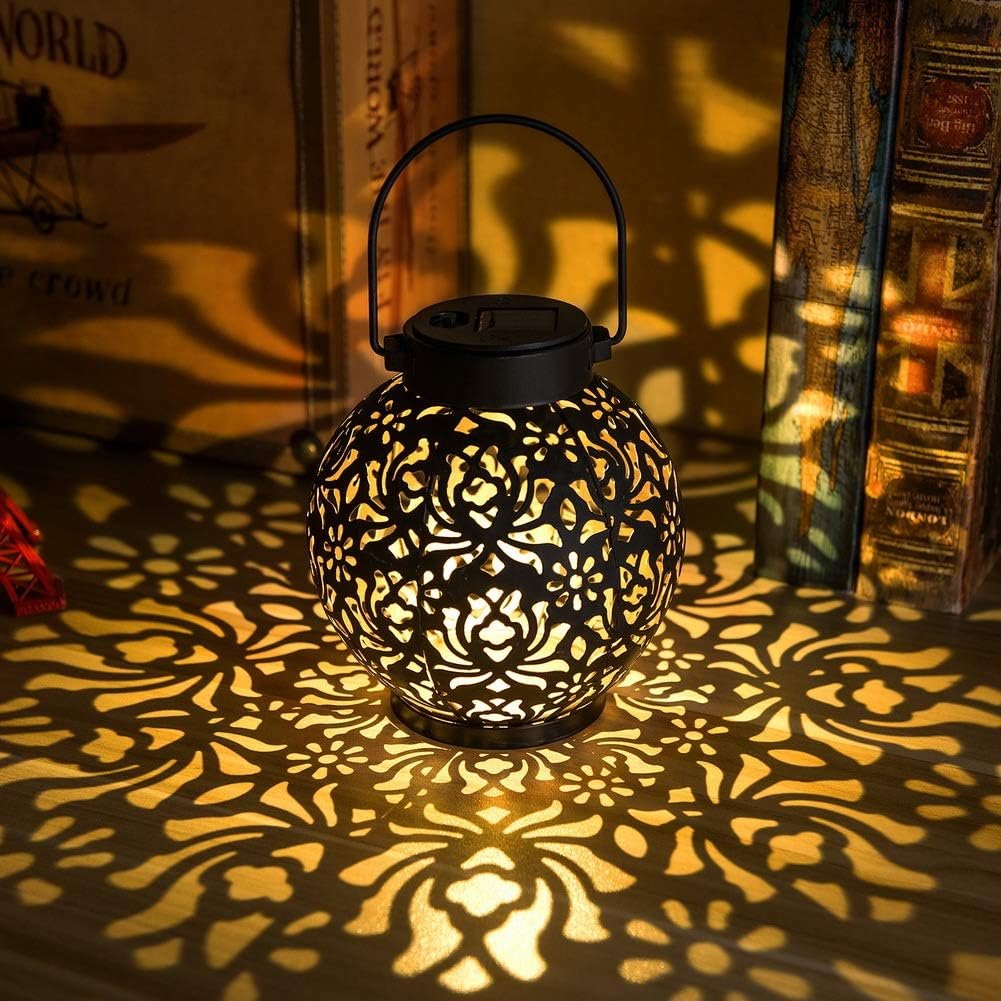2 Pack Solar Hanging Lantern Lights, Metal Outdoor Decorative Lamp, Black | Perfect for Gardens, Patios, Courtyards, Lawns & Tabletops