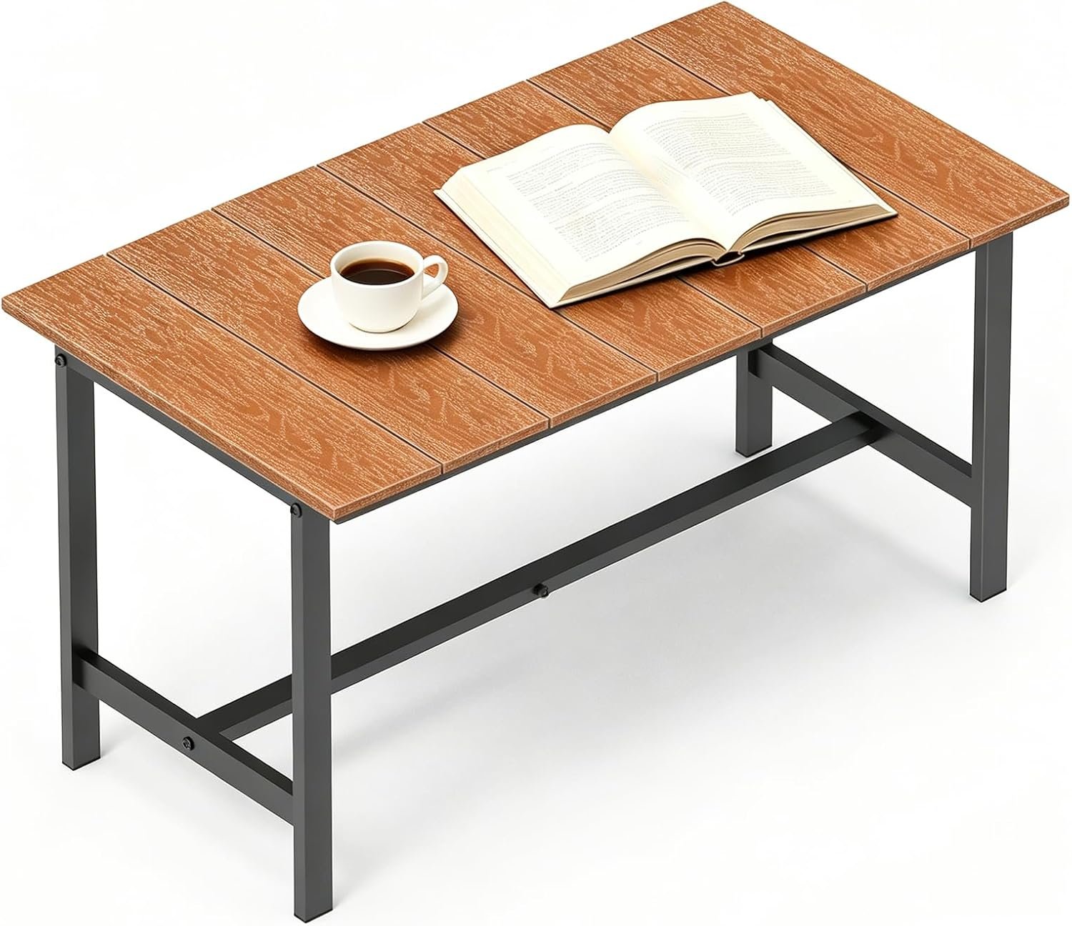 mapleway 33″ Rustic Wood Patio Coffee Table Weather-Resistant Metal Frame | Natural wood slat top, heavy-duty black base. Triangular bracing for stability. Quick assembly. Fade-proof, easy to clean.