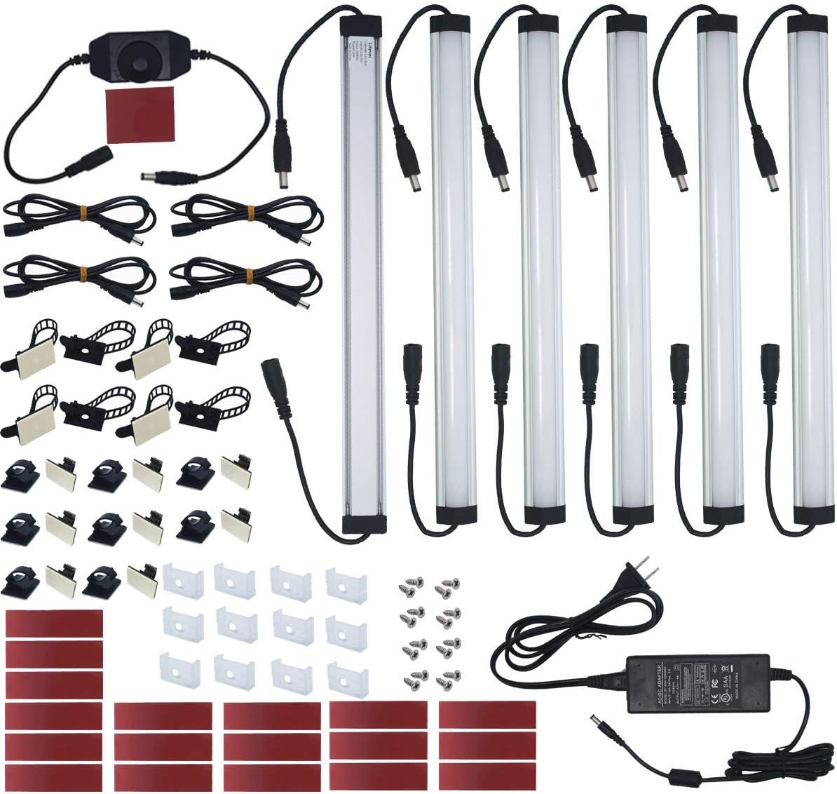 Under Cabinet LED Lighting Kit Plug in or Hardwired, 6 pcs 12 Inches Light Strips, 2000 Lumen, Super Bright, for Kitchen Counter, Closet, Shelf Lights, 31W, Warm White (6 Bars)