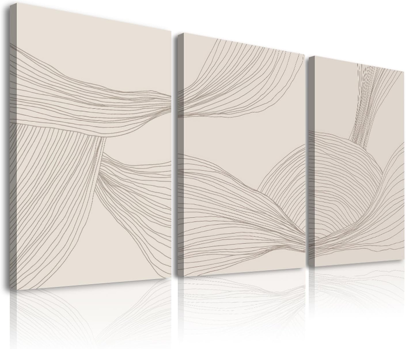 Netural Abstract Wall Art Set of 3,Beige Tones Line Art Prints,Modern Abstract Art Wall Decor Living Room,Minimlist Boho Framed Canvas Artwork,Bohemian Bathroom Bedroom Decor,12x16in