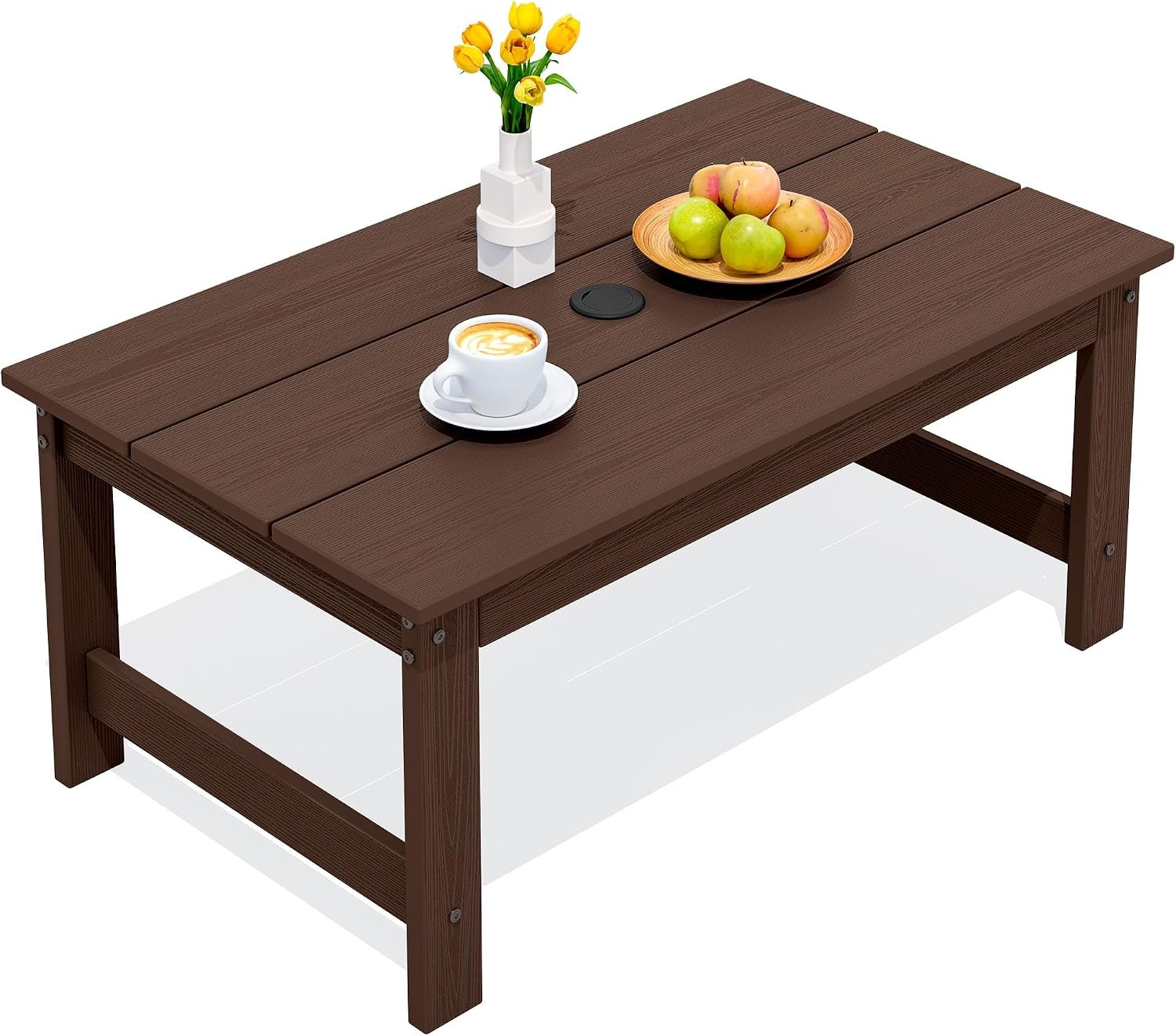 SERWALL HDPE Patio Coffee Table, All-Weather Coffee Side Table | Rectangle Outdoor Coffee Table for Balcony, Poolside, Deck, Garden, Deep Brown