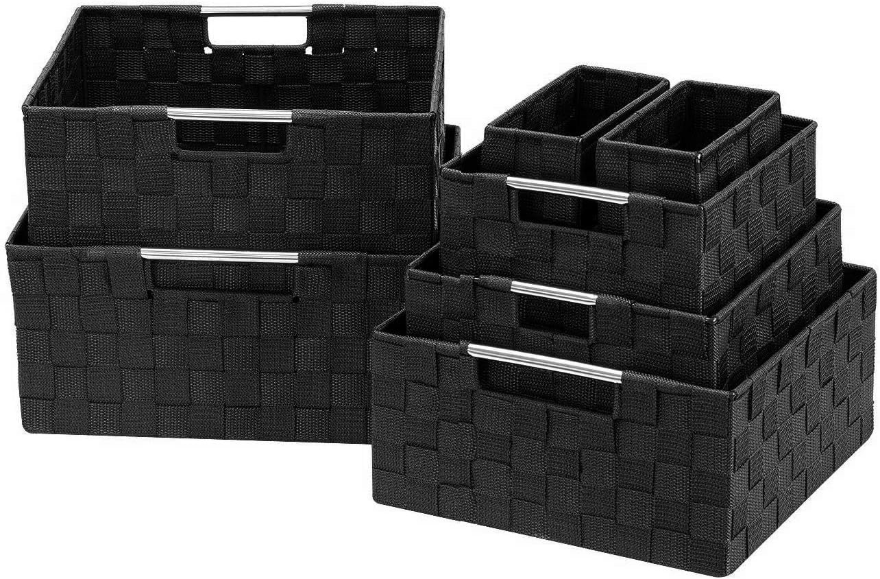 Sorbus Storage Baskets for Organizing (Set of 7), Mesh Hand-Woven Design, Linen Closet Organizers and Storage, Organizer Storage Baskets for Shelves, Variety Pack Organizers and Storage (Black)