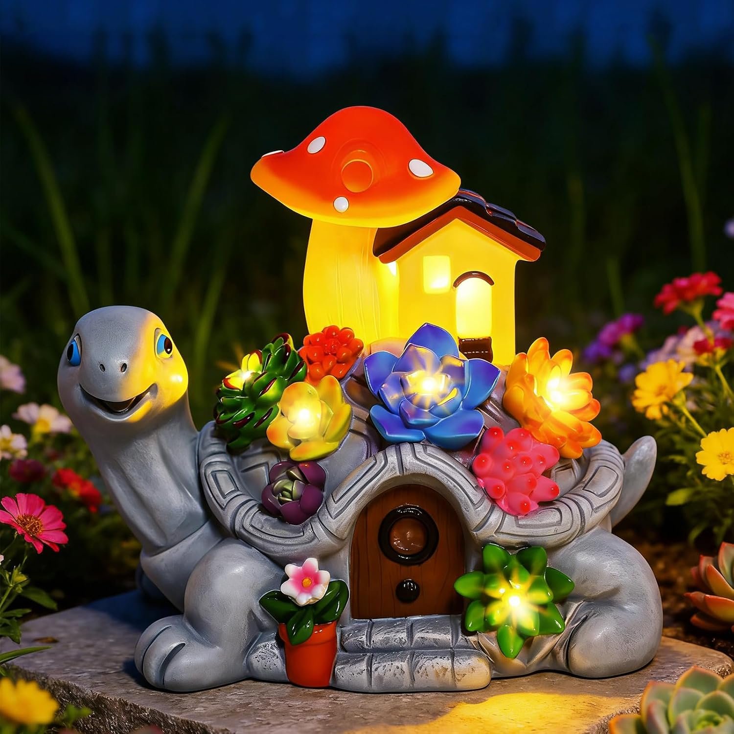 Solar Garden Decor Turtle, Birthday Gifts for Women Mom Grandma | Garden Statue Turtle with 8 LED Lights, Yard Decorations Outdoor, Tortoise Figurine Ornament for Lawn Patio Balcony Porch