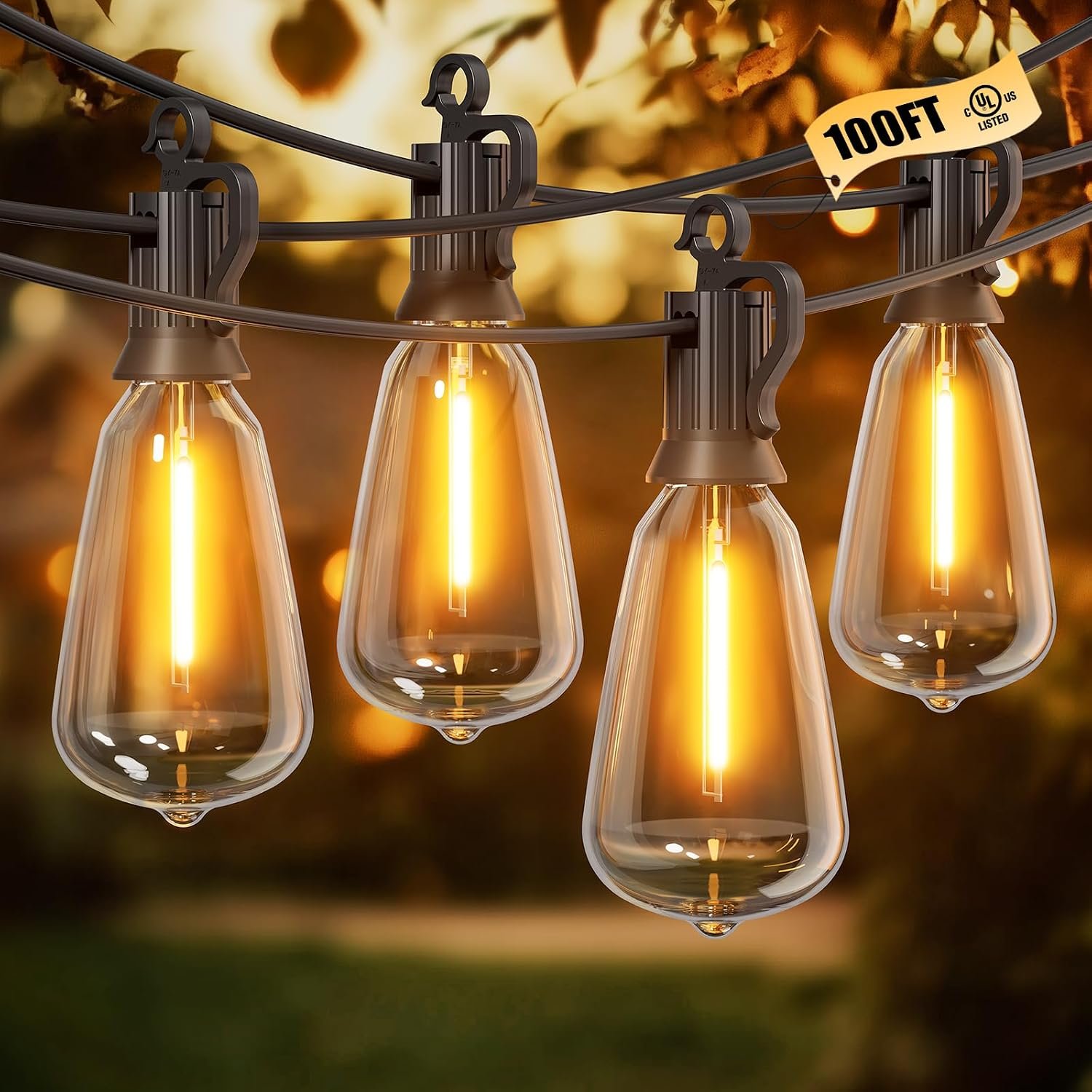 Brightown Outdoor String Lights Patio Lights 100FT ST38 Waterproof Dimmable | Connectable Shatterproof LED Christmas Lights, Hanging Outside Light for Backyard, Porch, Deck, Balcony, Garden, Home Decor