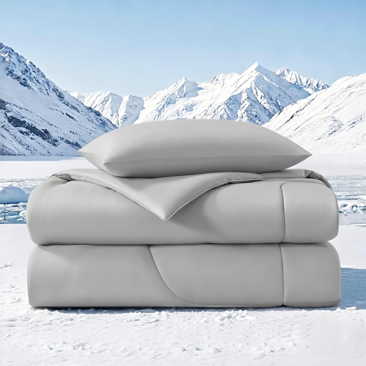 Quataly Cooling Comforter Set with Sheets&Pillowcases,Cooling Blanket for Hot Sleeper Cold ice Double Side Grey Bed Set Queen Size 4pcs(Comforter+Fitted Sheets+2Pillowcases) | Reversible Cooling 4pcs Grey Comforter Set (Comforter+Fitted Sheets+2Pillowcases) Soft Breath Reversible Comforter