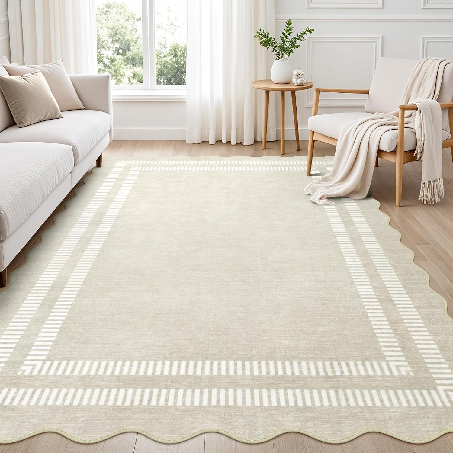 Area Rugs 5×7 Living Room Washable Modern Rug, Neutral Beige Soft Non Slip Rugs Ultra-Thin Indoor Carpet for Bedroom Dining Room Nursery Home Office