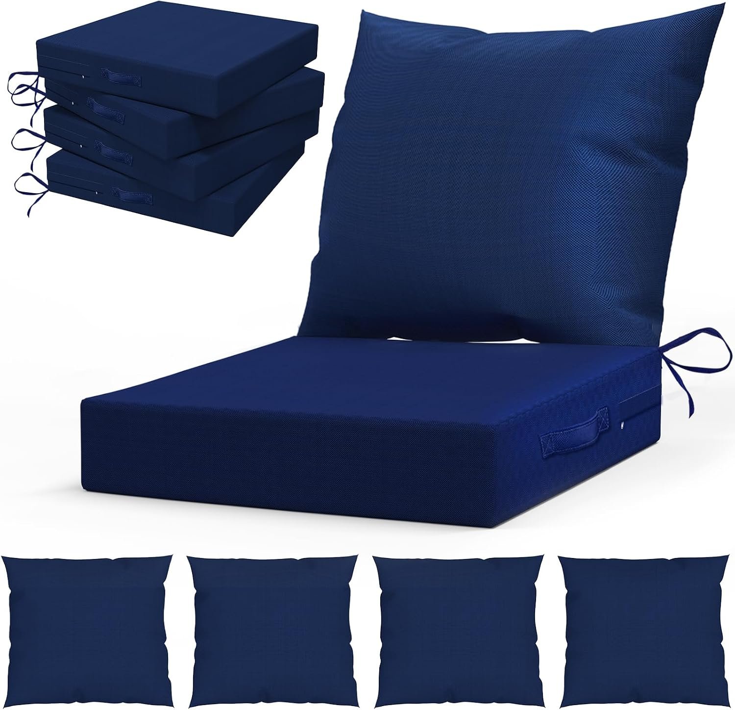 L’AGRATY Outdoor Chair Cushions for Patio Furniture：24″ x 24″ Deep Seat Cushions with Backrest for Couch Sofa Chair – Waterproof Fade-Resistant Patio Cushion (Set of 4,Navy Blue) | Deep Seat Cushion with Backrest for Couch Sofa Chair, Waterproof Fade-Resistant Patio Cushions, Navy Blue