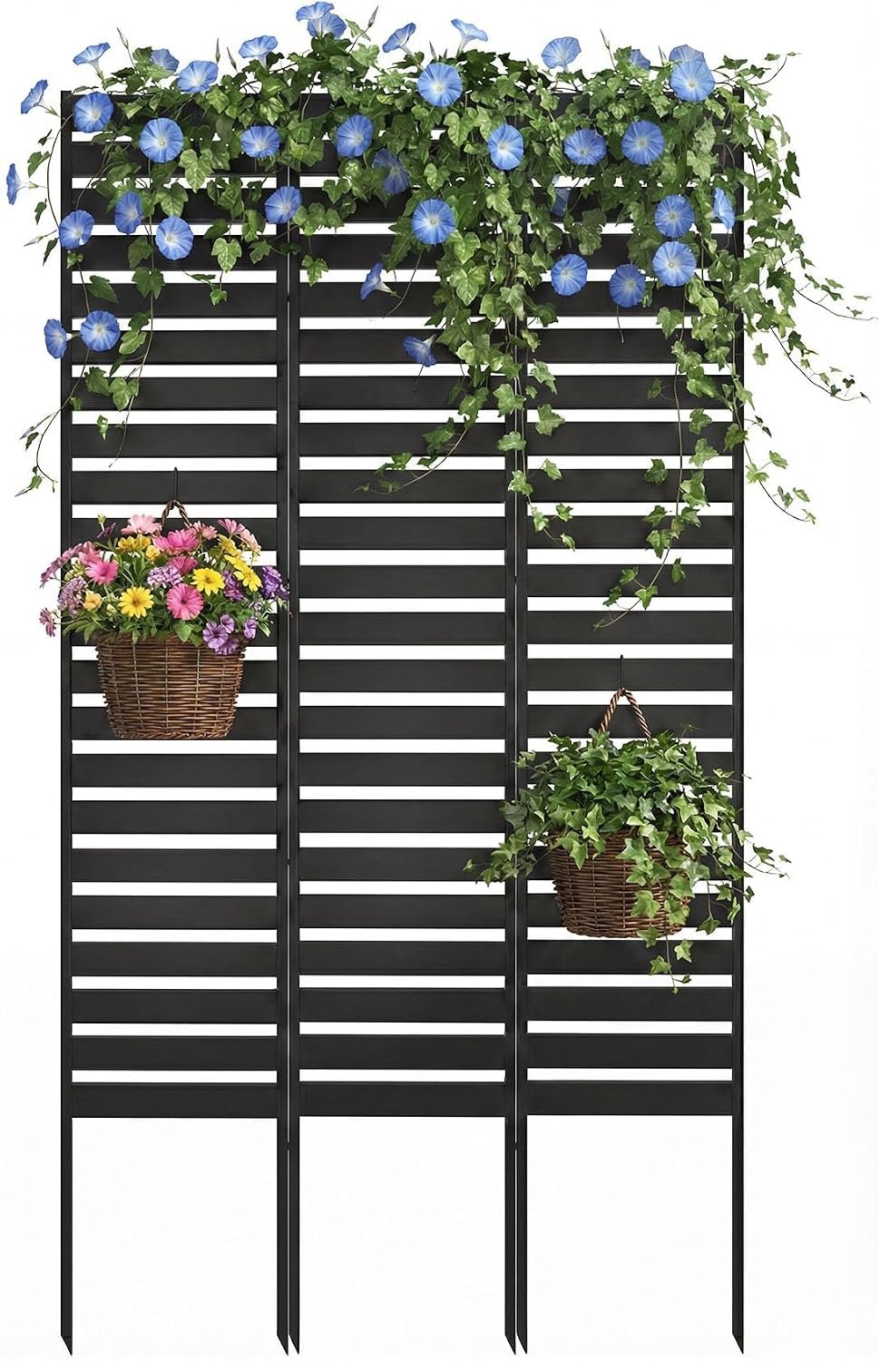 Metal Privacy Screen Outdoor – 60″ H X 36″ W Freestanding Privacy Fence Panels with Stakes – Decorative Garden Air Conditioner Trash Can Pool Equipment Enclosure for Backyard Patio Wall
