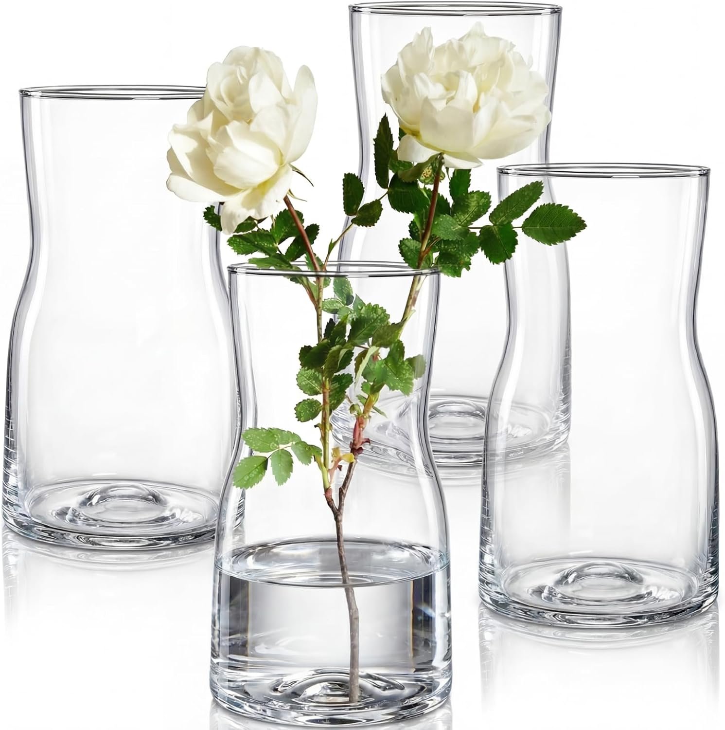 Elsjoy 4 Pack 7 Inch Clear Glass Vases for Centerpieces, Modern Tapered Flower Vase Set for Home Decor, Wedding, Housewarming Gift