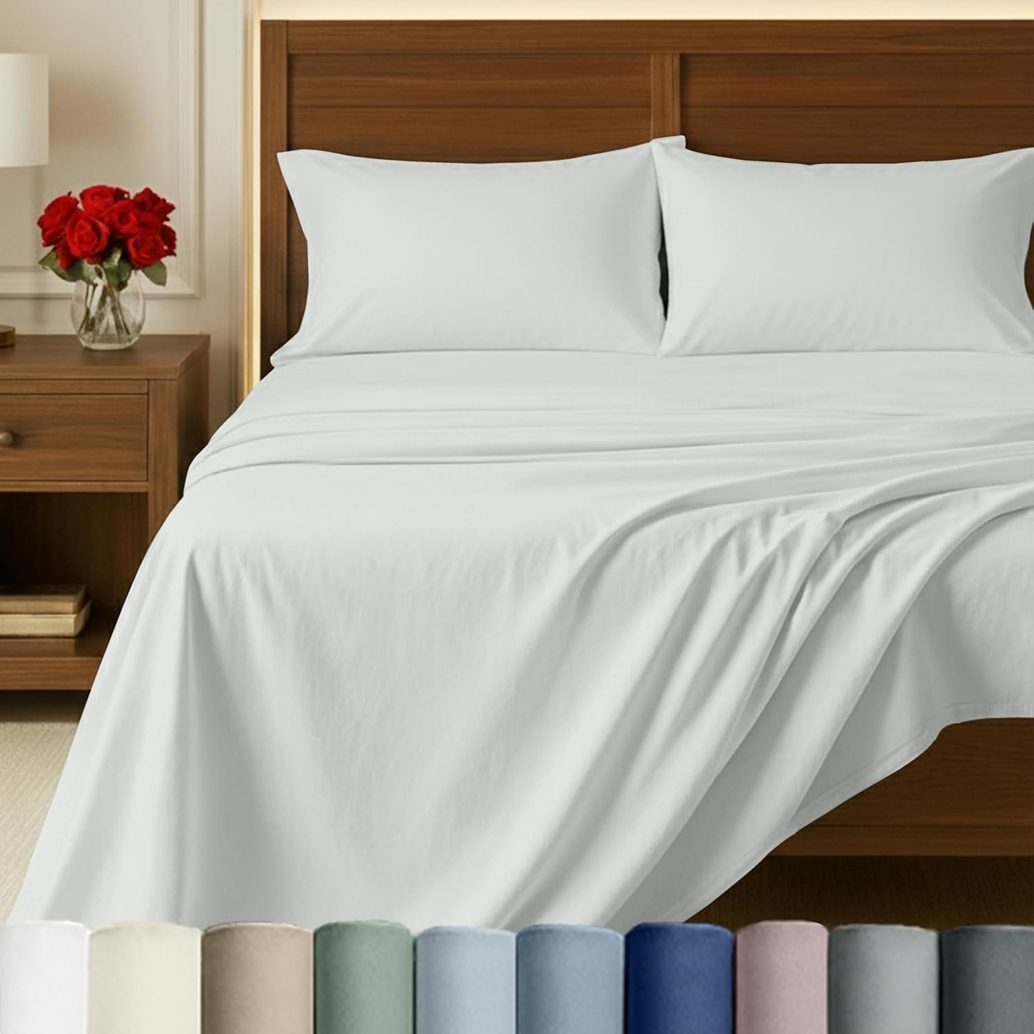 California Design Den Certified 100% Egyptian Cotton King Sheets, Ivory | Backed by Good Housekeeping Seal, Light & Airy Soft Sateen, 16″ Deep Pocket, All-Around Elastic, Durable, Easy Care 4pc Set