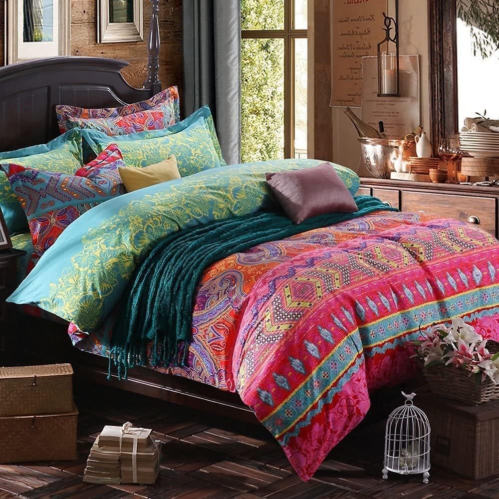 Boho Duvet Cover King Brushed Microfiber 3 Pieces King Bedding Set Colorful Boho Bohemia Printed Design Duvet Cover, with Zipper Closure, Durable Easy Care (NO Comforter)