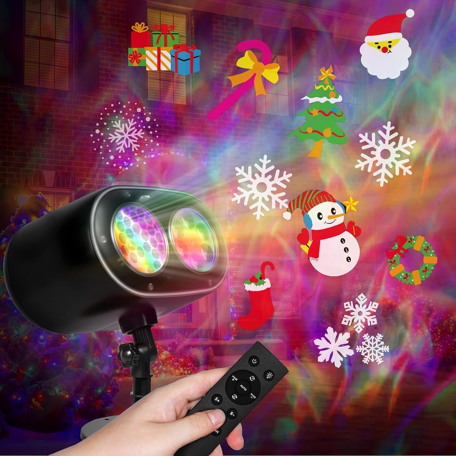 Outdoor Projector Lights Outdoor, Upgrade Brighter Holiday Projector Light with 3D Ocean Wave Decorations Waterproof/Remote/Timer for House Party Light Show Night Disco Party, RGB + Multicolor