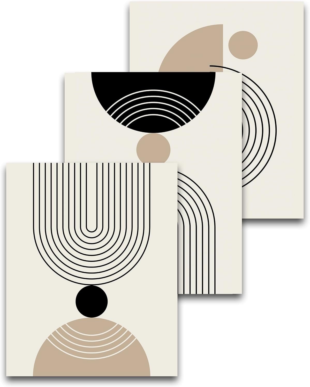 HesenDot Unframed Abstract Geometric Line Wall Art Set of 3, 12x16in | Boho Mid Century Canvas Prints, Modern Arch Posters, Neutral Minimalist Wall Decor for Living Room Bedroom Bathroom Study