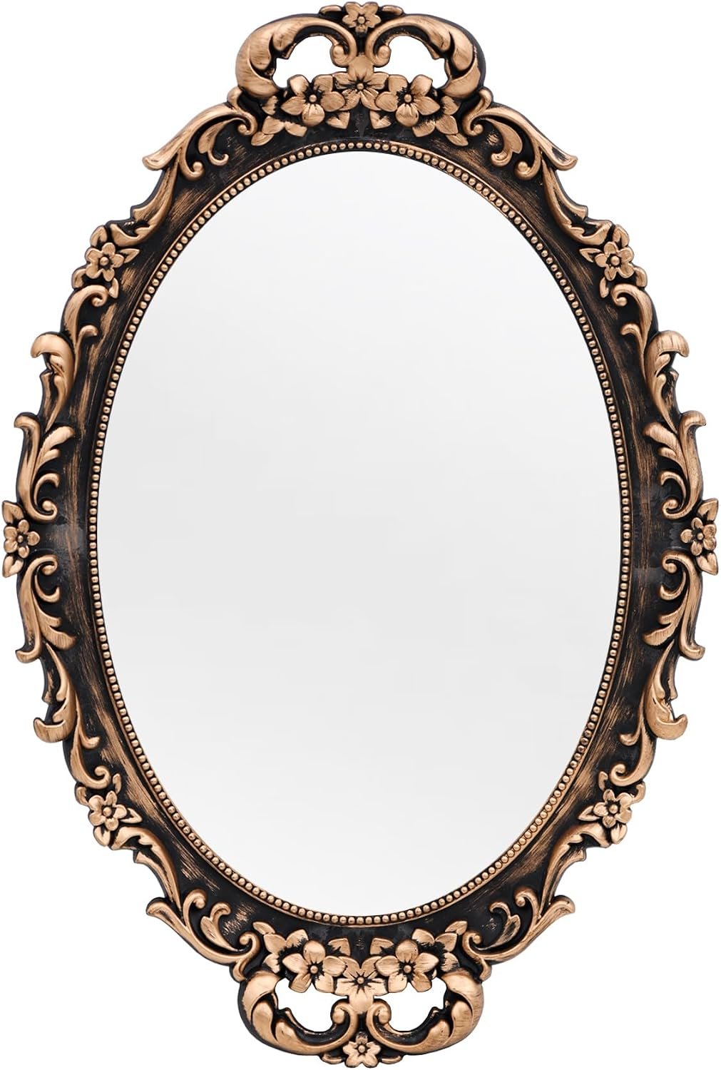 Tstarer Vintage Decorative Gold Framed Mirror, Wall Hanging Mirrors & Tabletop Tray for Bedroom Living Room Dresser Decor, Oval- 9.6″ W x 14.3″ L (Bronze)