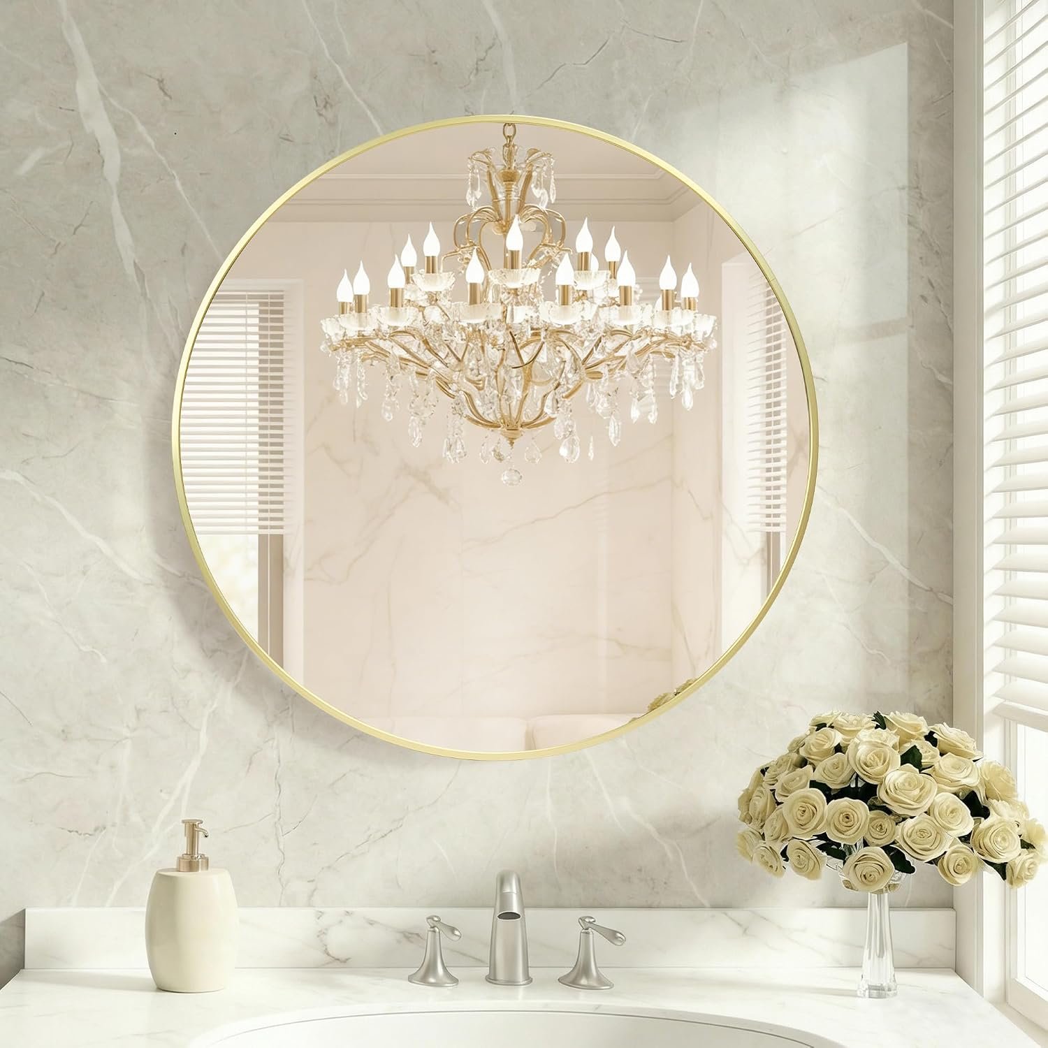 OLIXIS Bathroom Round Mirror for Over Sink, 28 in Wall Circle Mirror, Gold | Matte Brushed Metal Framed, Modern Wall Mount Vanity Mirrors for Home Decor, Living Room, Bedroom