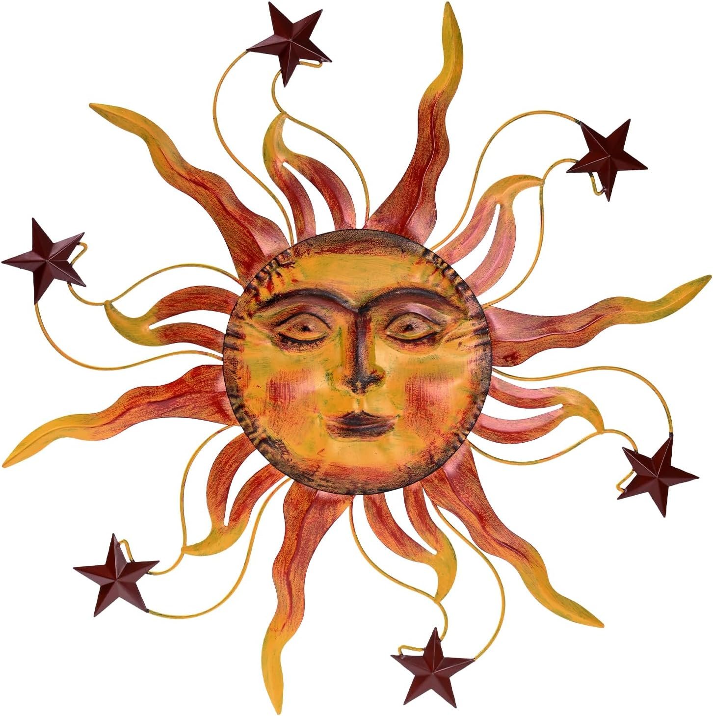 VESTCDF Metal Wall Art Decor Outdoor 30 inch Sun Wall Hanging Decoration for Graden 3D Sun Face Metal Wall for Living Room Garden Yard Patio(Star)