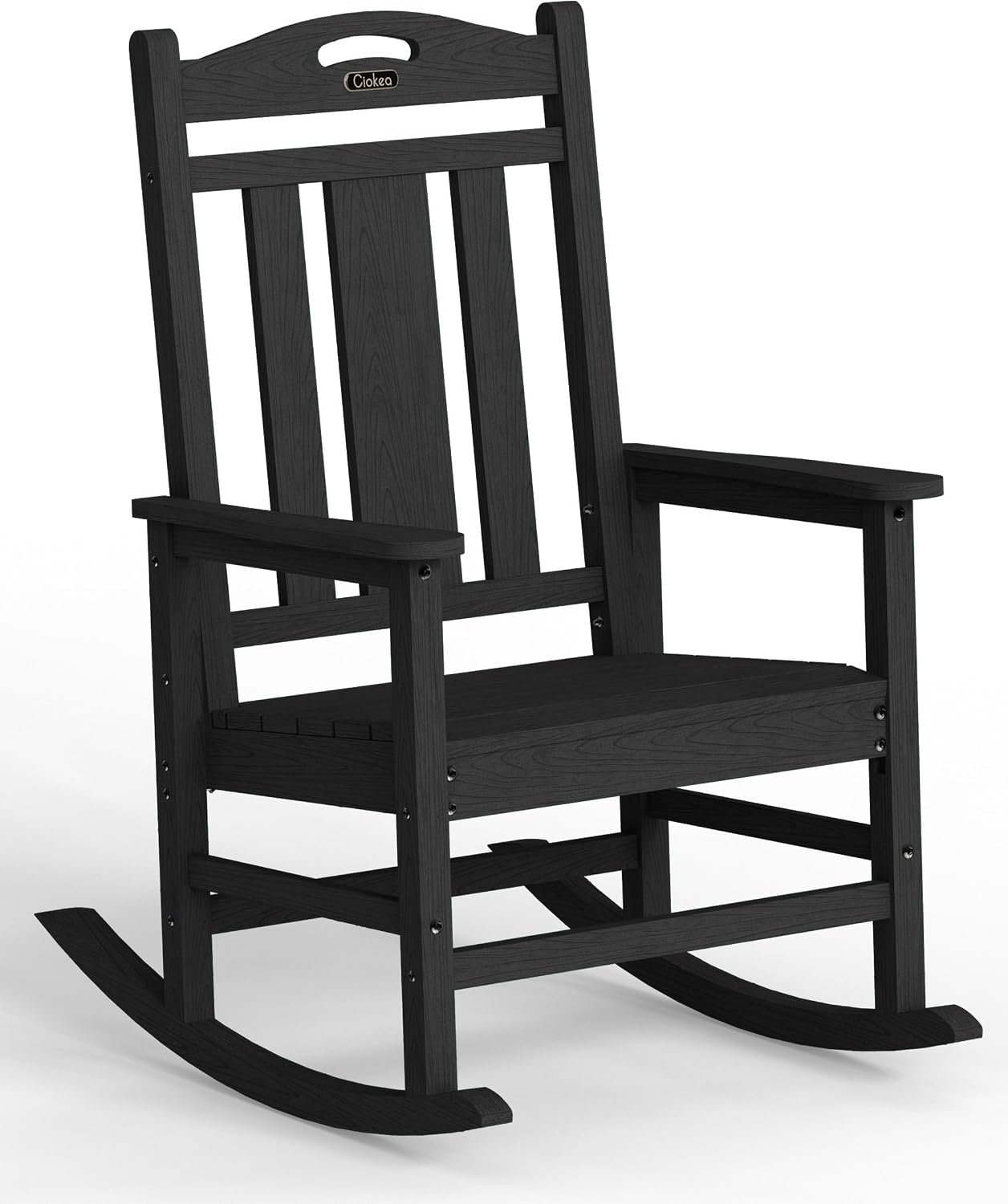 Oversized Outdoor Rocking Chair, 380lbs Heavy-Duty Large Patio Rocker, Weather Resistant & Anti-Fade Porch Chair, High Back Cozy Rocking Chair for Outside, Fire Pit, Deck, Garden, Black