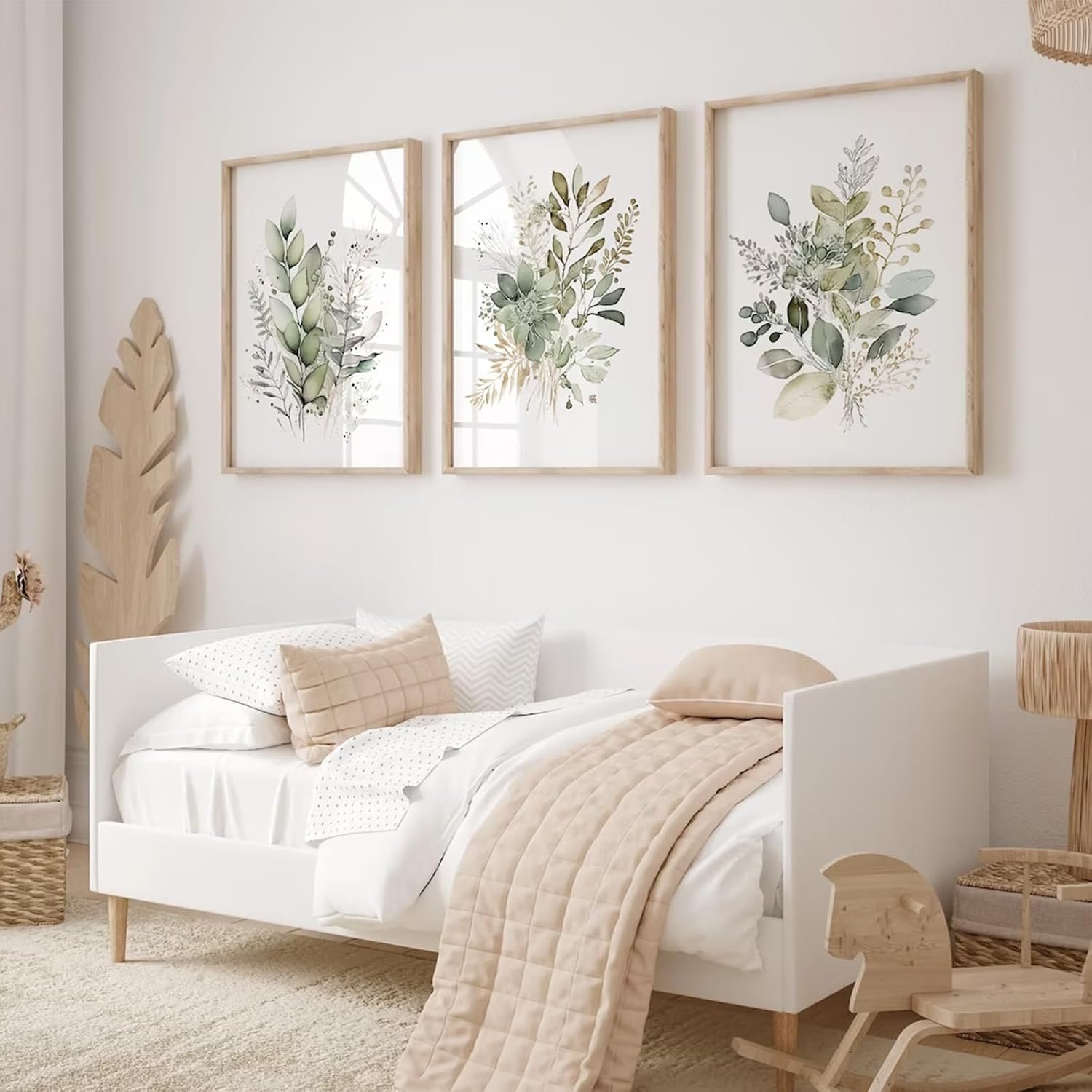 Watercolor Botanical Wall Art Set of 3 Boho Floral Canvas Wall Decor Prints Sage Green Wildflower Wall Art Modern Flower Pictures Botanical Painting for Bedroom Bathroom 16×24 Inch Unframed