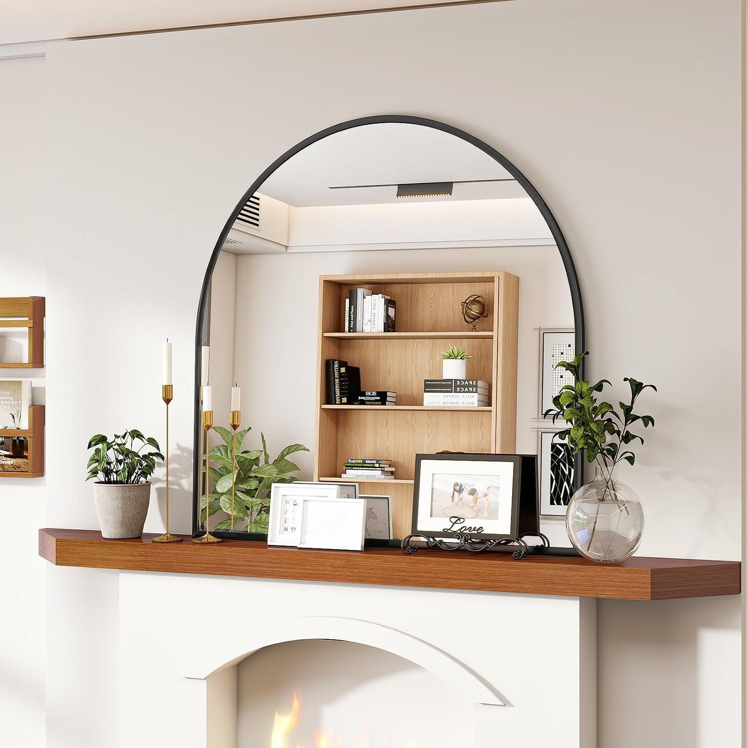 Wide Arched Wall Mirror, 31 x 32 inch Arch Bathroom Mirror Black | Wall Mounted Bathroom Vanity Mirror with Arch Metal Frame, Modern Room Decor for Bedroom, Entryway, Hanging or Leaning