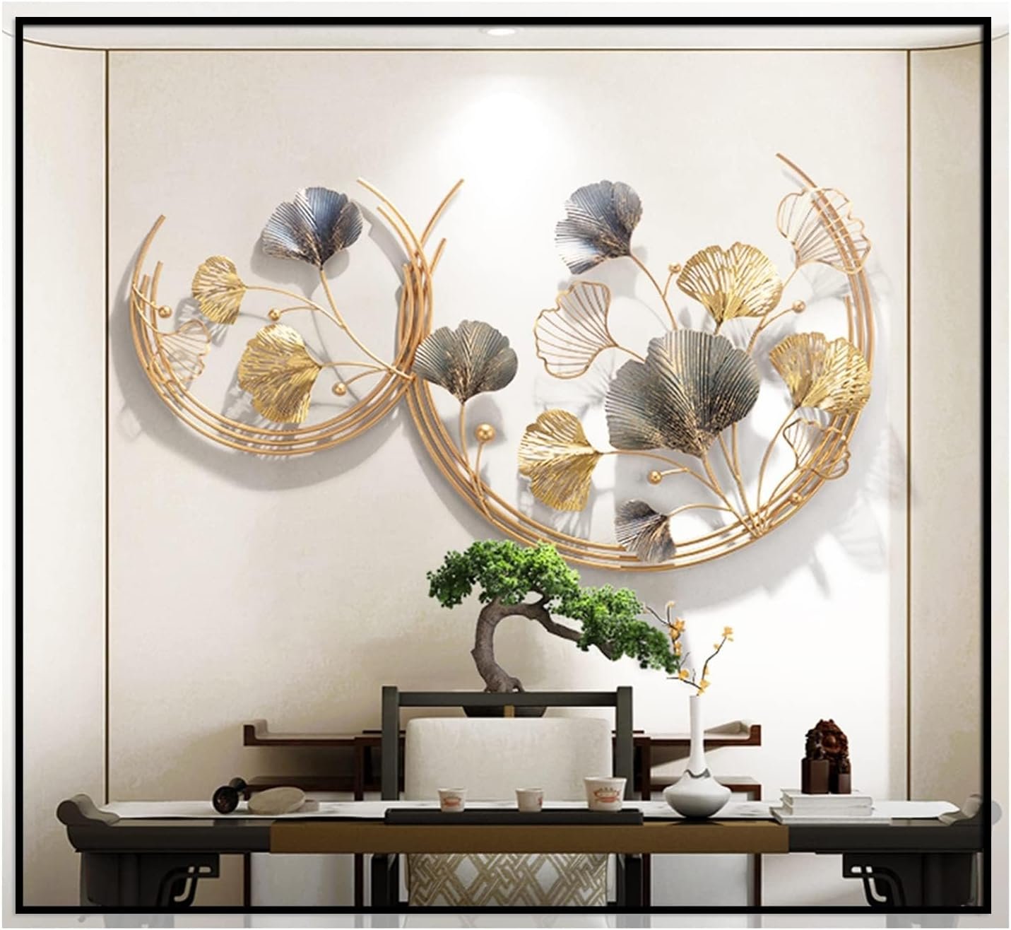 CDDUOLA 3D Room Wall Decor, Handmade Art Metal Round Golden Ginkgo Leaf Decorative Wall Sculpture for Home Living Room And Bedroom, 2 Pack | Handmade Art Metal Ginkgo Leaf Decorative Wall Sculpture for Home Living Room And Bedroom, 2 Pack