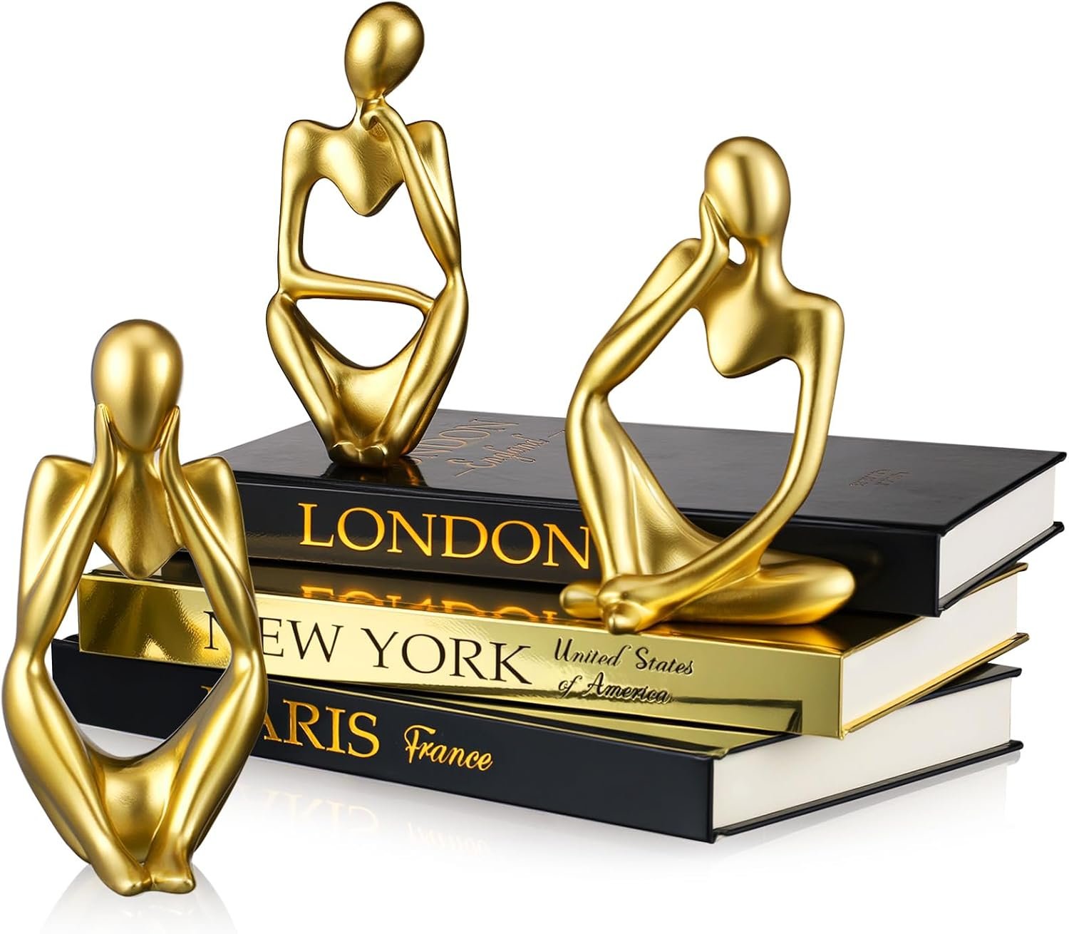 Feifeiya 6 Pcs Gold and Black Color Decorative Book & Thinker Statue Set | 3 Books Accents 3 Thinker Abstract Sculpture, Home Decoration for Living Room Bookshelf Table Decor