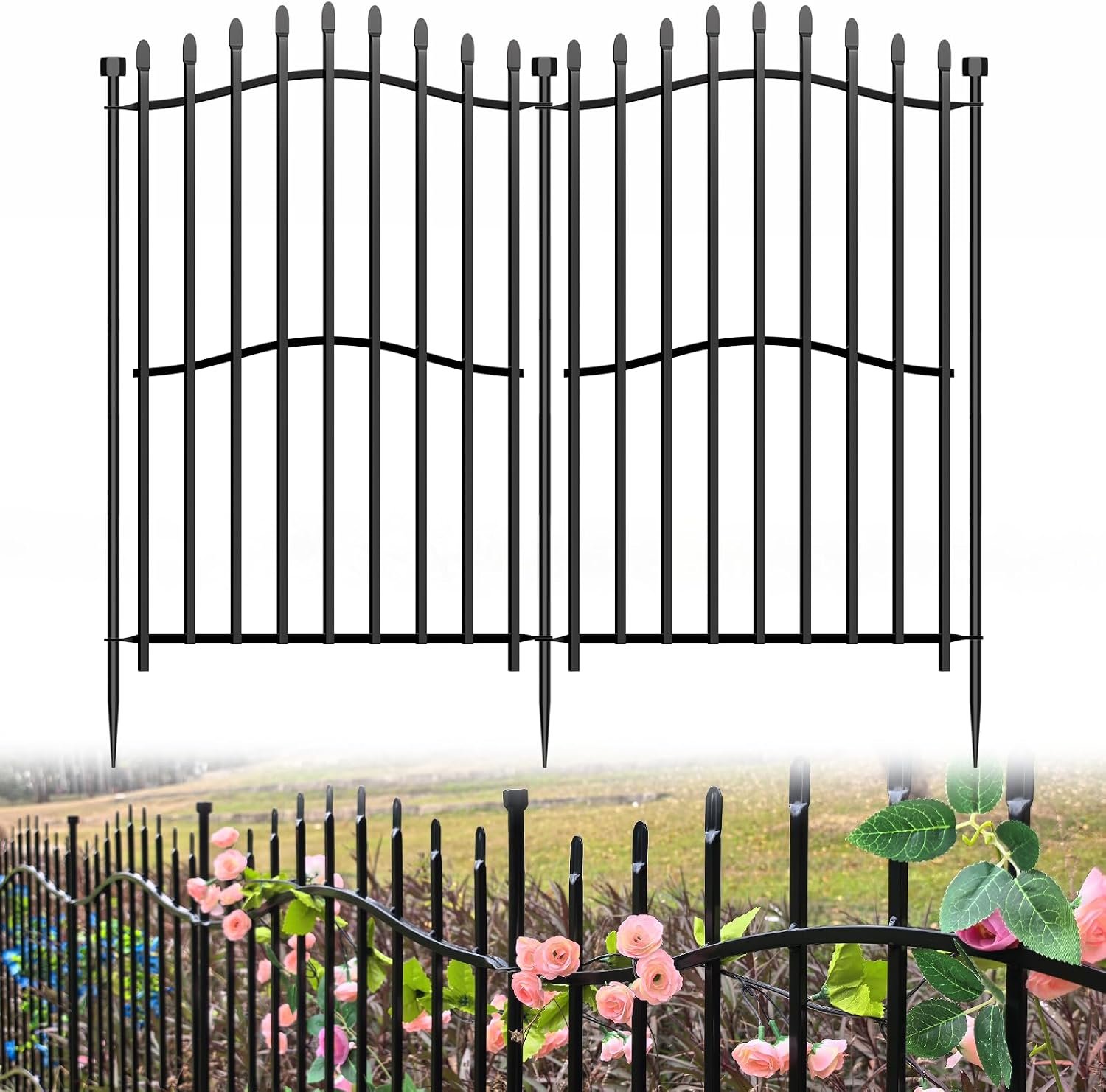 No Dig Garden Fence 40″ H x 22.5’L Decorative Yard Dog Outdoor Panels
