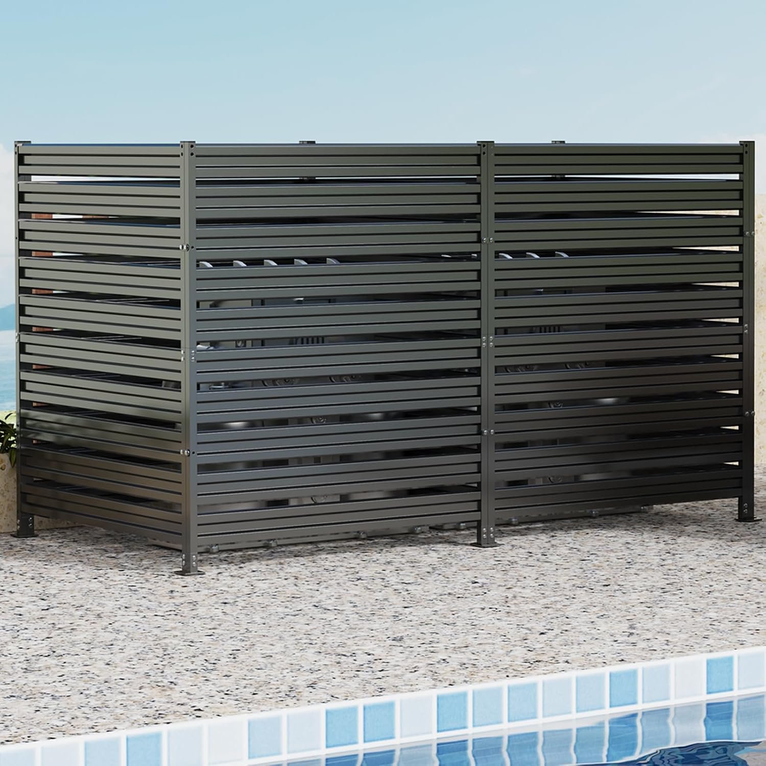 42″ H x 38″ W (3 Panels) Air Conditioner Fence, Metal Privacy Fence Panels for Outside, AC Unit Fencing, Trash Can Fencing, Pool Equipment Enclosure, Outdoor Privacy Wall for Outside, Patio, Black