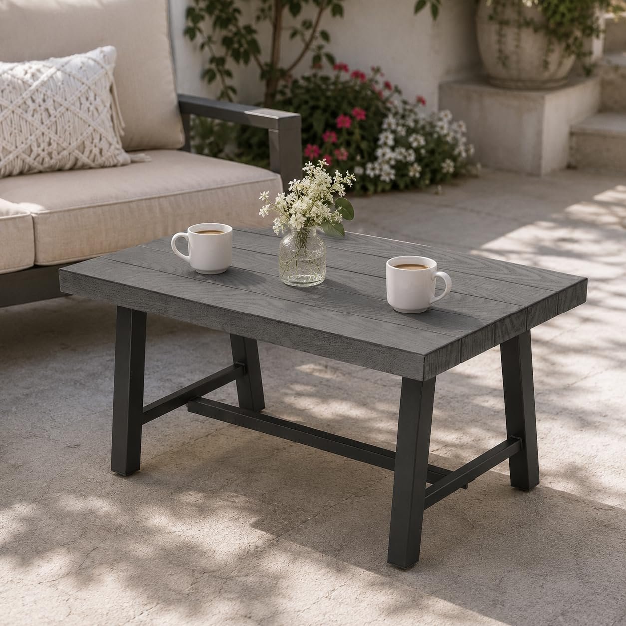 Grand patio Outdoor Coffee Table, 32 Inch Side Table Modern Rectangle with Faux Wood Tabletop Fits with Conversation Set
