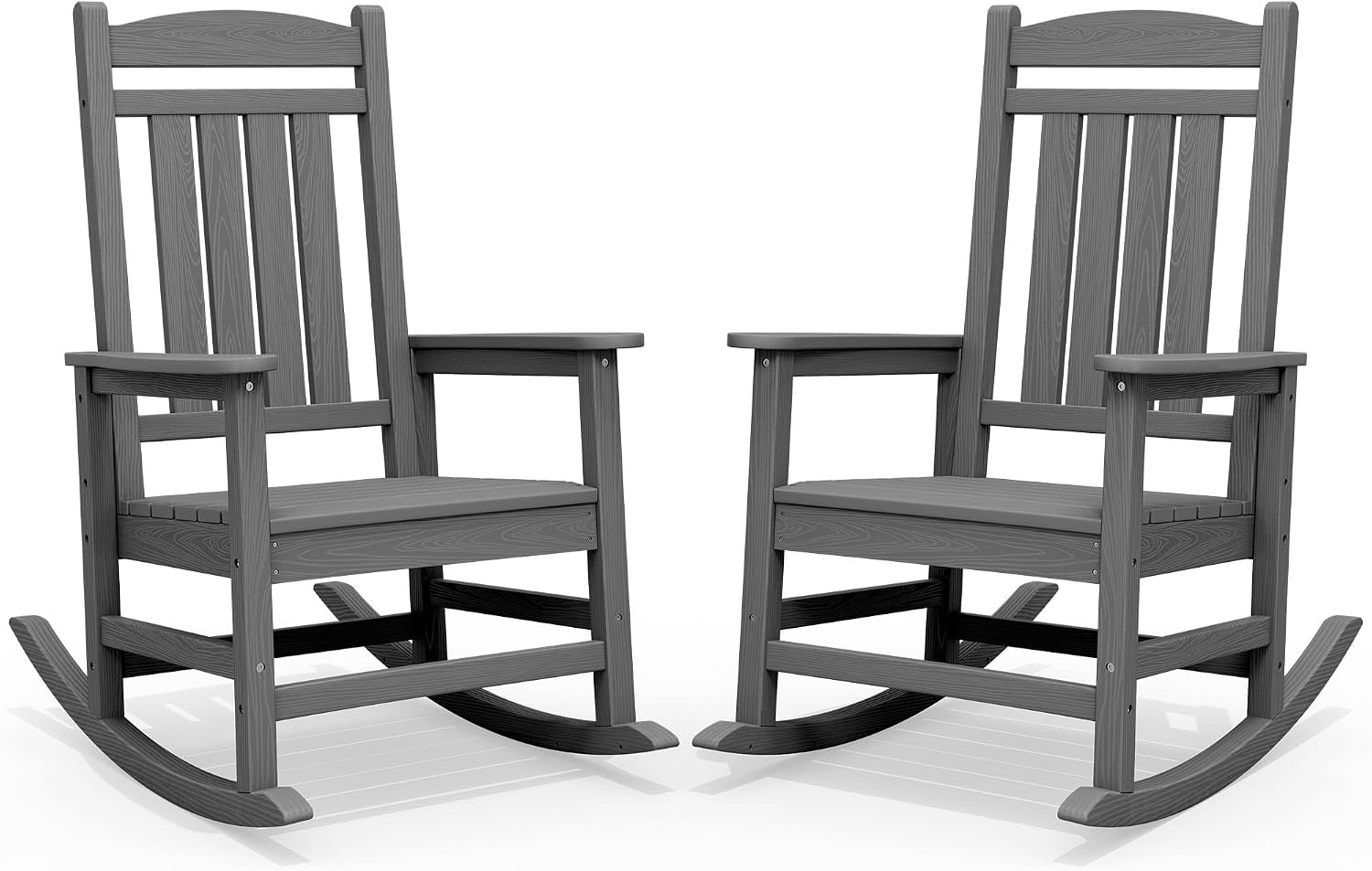 SERWALL Outdoor Rocking Chair Set of 2, Oversized Patio Rocking Chair, Gray | | HDPE All-Weather Porch Rocker for Balcony, Yard | 350LBS