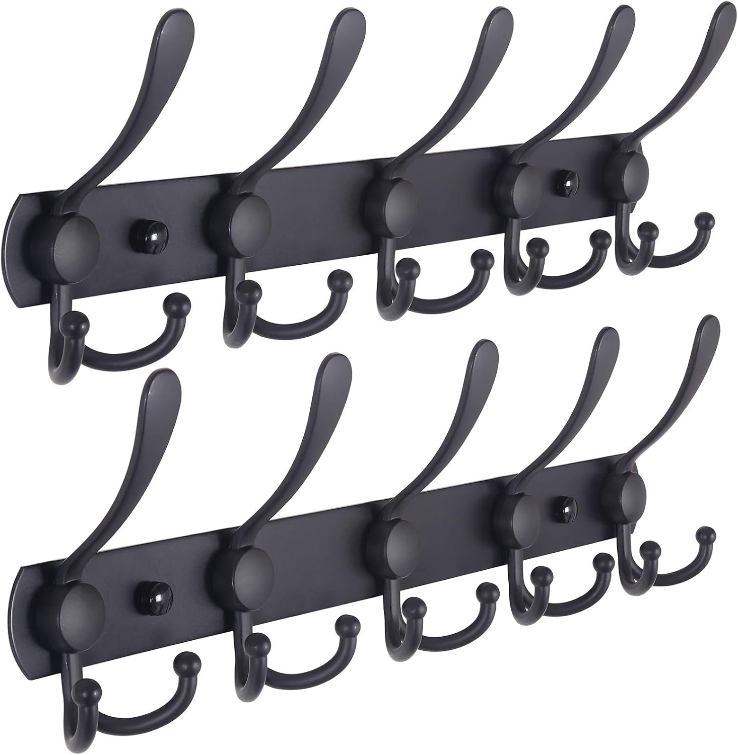 Coat Rack Wall Mounted – 5 Tri Hooks, Heavy Duty, Stainless Steel, Metal Coat Hook Rail for Coat Hat Towel Purse Robes Mudroom Bathroom Entryway (Black, 2 Packs)