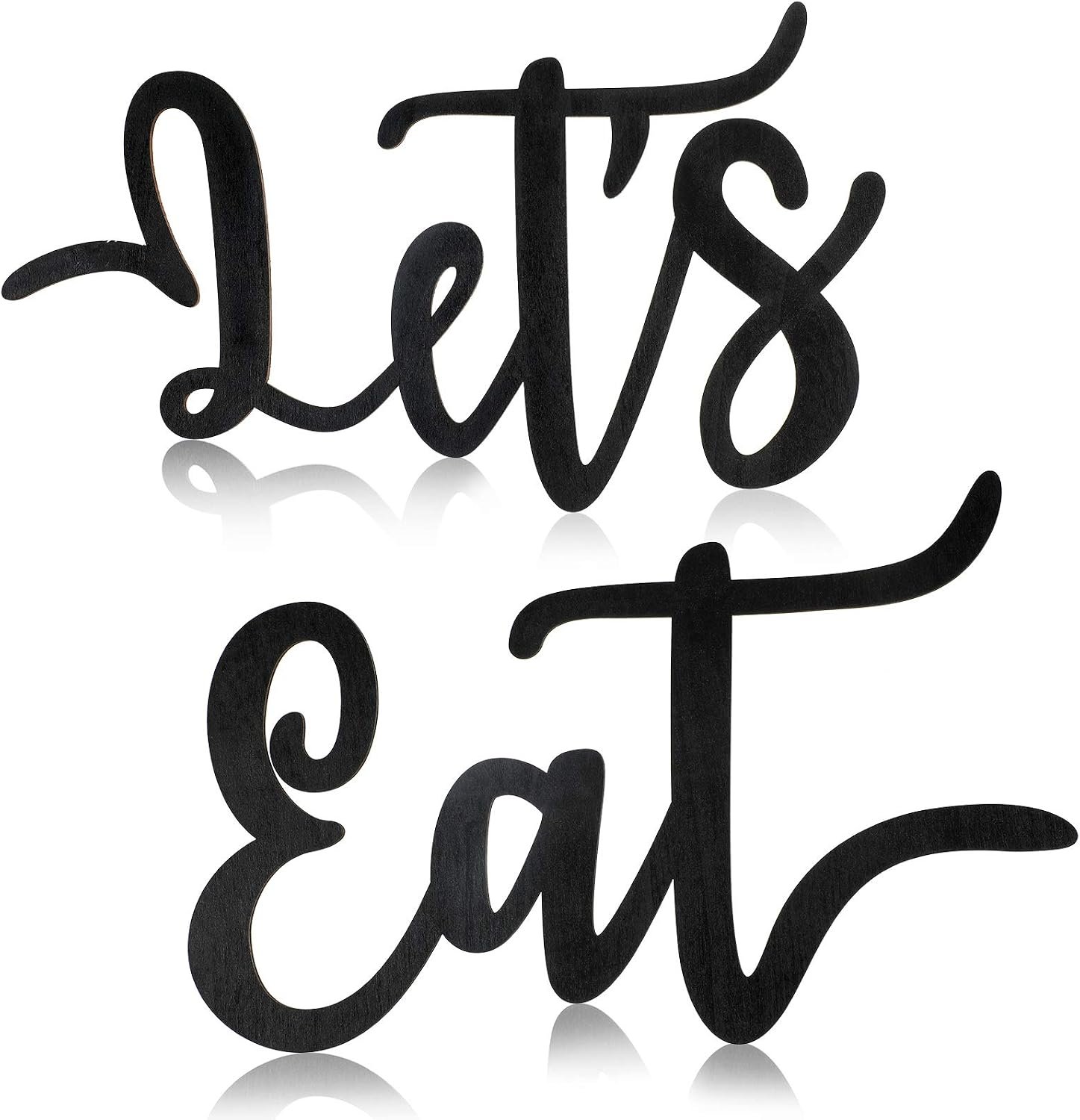 Jetec 2 Pieces Let’s Eat Sign Wooden Kitchen Wall Decor Rustic Cutout Eat Signs Hanging Wall Plaque Farmhouse Sign for Kitchen Dining Living Room Home Restaurant Decoration(Black)