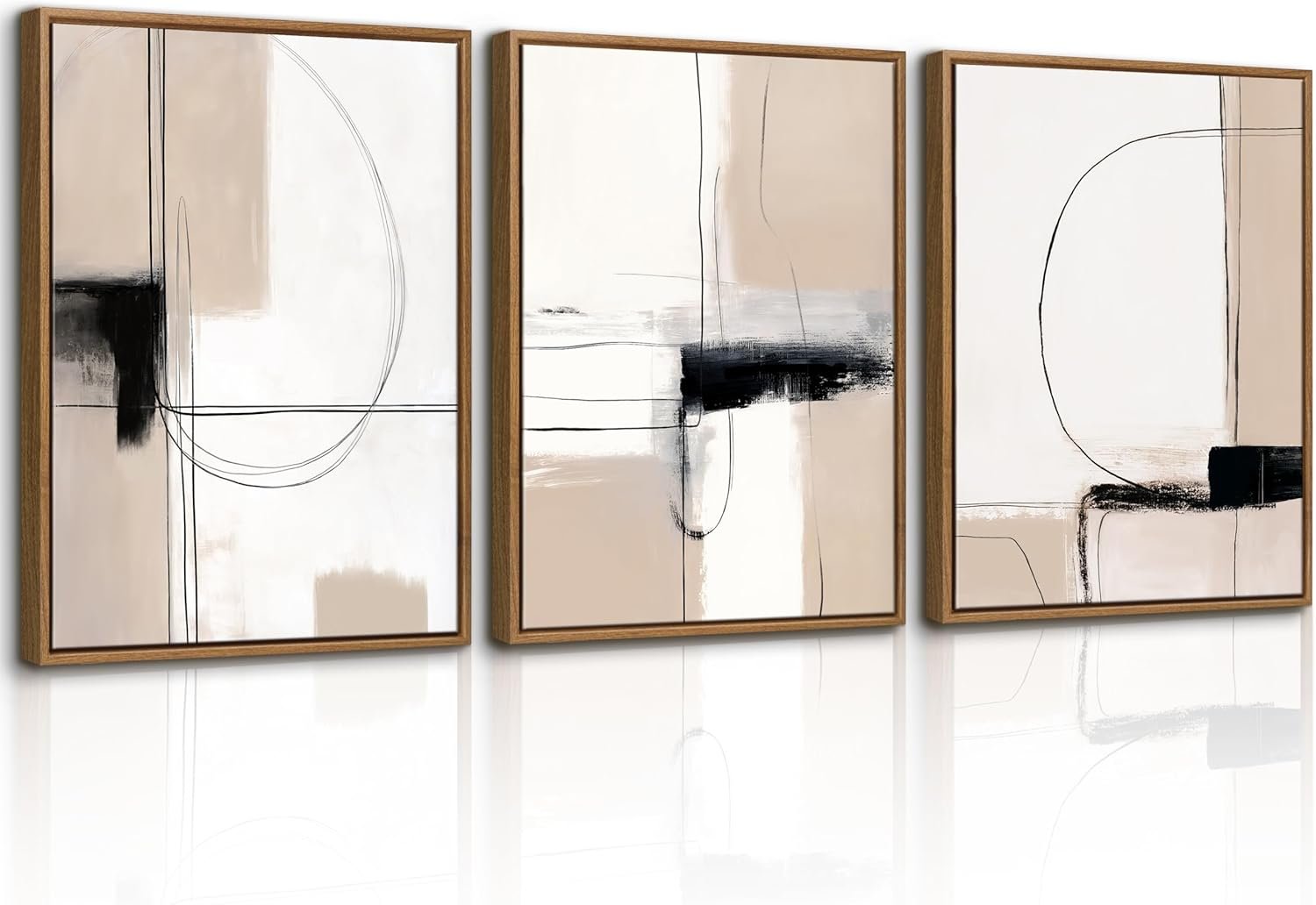 3 Pcs Framed Neutral Abstract Canvas Wall Art Prints Modern Decor 12″x16″ | Black and Beige White Wall Art Minimalist Canvas Painting Artwork Walls for Living Room Bedroom Hallway Office
