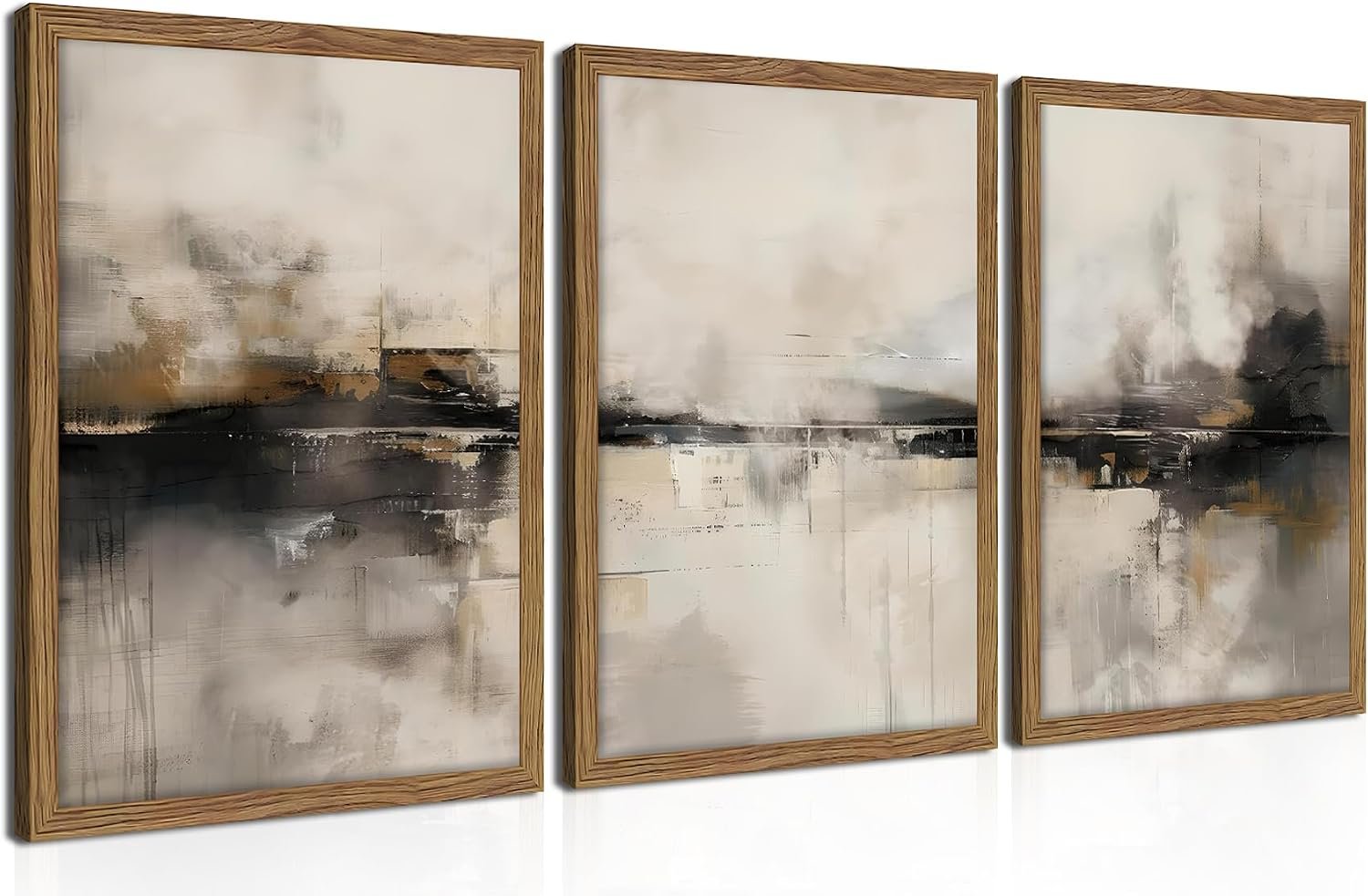 Framed Neutral Abstract Wall Art Set of 3, Modern Black and Brown Wall Decor Paintings, Minimalist Beige Textured Prints Pictures for Living Room Bedroom Office Home Decor 12×16 Inch