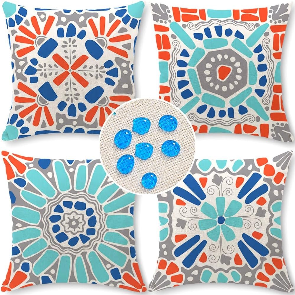 Outdoor Pillow Covers 18×18 Set of 4 Morden Geometric Patterns Waterproof Throw Outdoor Pillows Boho Decorations for Funiture Patio Garden Home