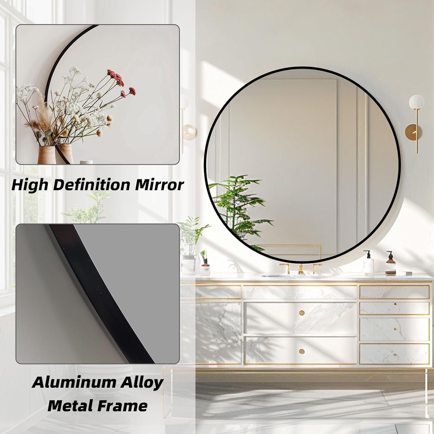Round Black Mirror 30 Inch, Matte Black Frame, Large Circle Mirror | Metal Frame, Circular Wall Mounted Mirrors for Bathroom, Living Room,Entryway,Bedroom,Hallway,Dining Room,High Definition