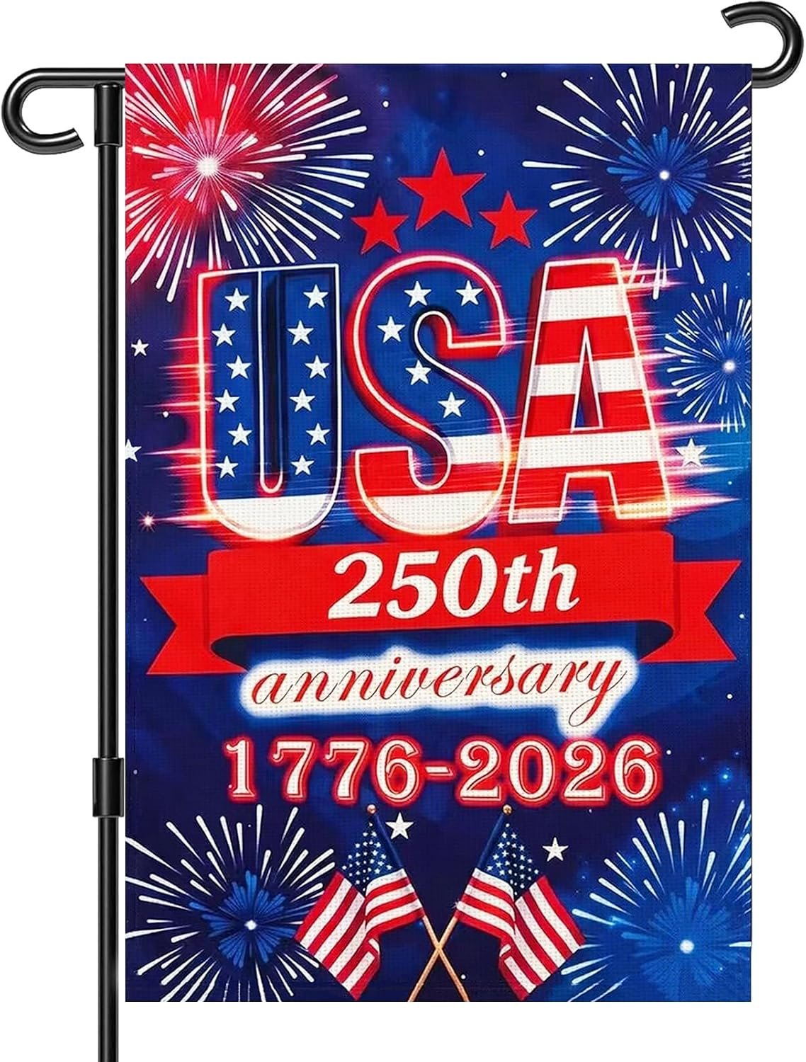 250 Anniversary Usa Garden Flags for Outside, 250 Anniversary USA Flag 1776-2026 Commemorative Patriotic Yard Sign Outdoor Firework Design Banner 4th of July Decorations Double Sided Waterproof 250 Year American Flag 12×18 Inch