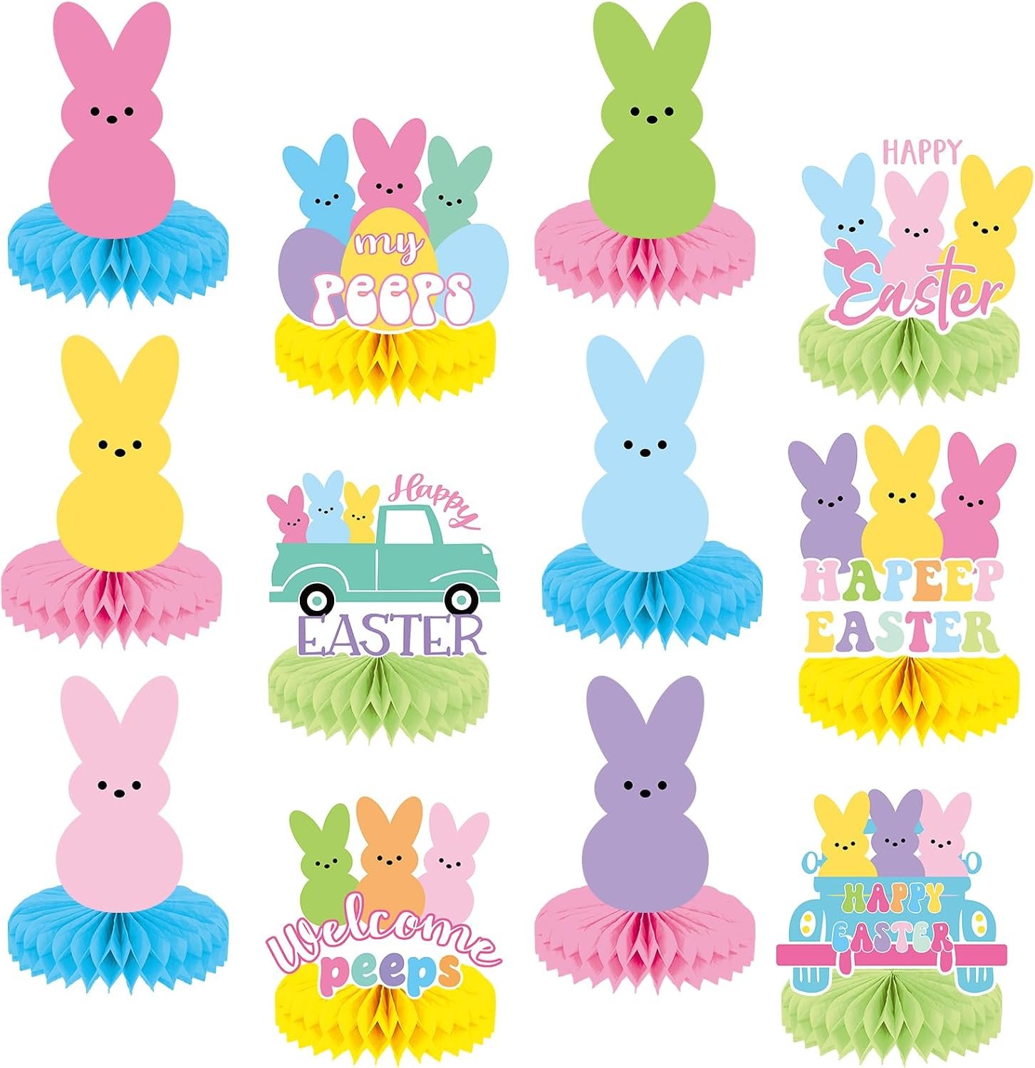 12Pcs Easter Bunny Honeycomb Centerpieces Party Decorations Easter Bunny Honeycomb Party Supplies Bunny Themed 3D Table Toppers Decor for Spring Holiday Girls Birthday Baby Shower Decor