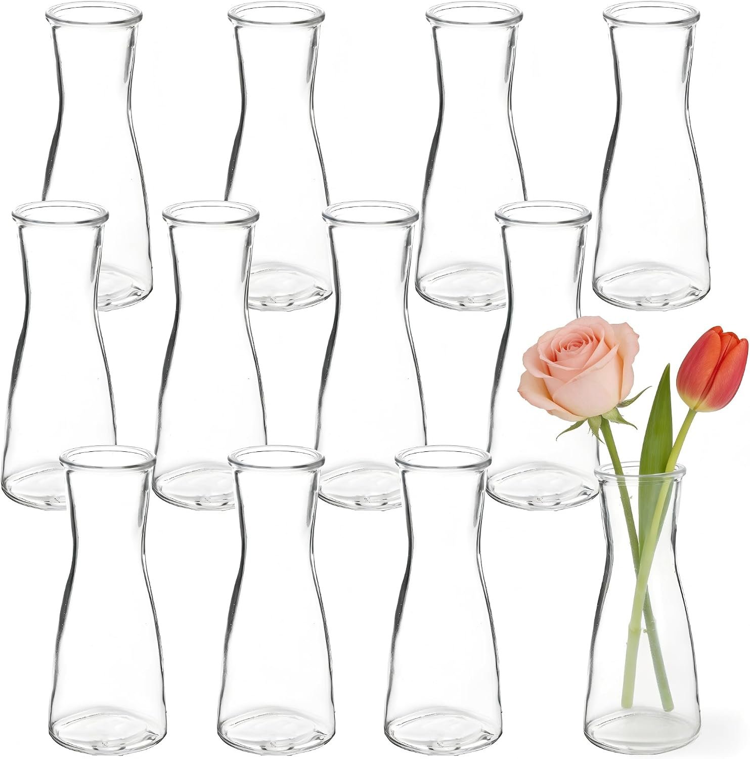12 Set Glass Bud Vases for Centerpieces Small Clear Flower Vase Modern Decorative Vases Mini Clear Bud Vases Mini Decorative Bulk Vase for Bridal Shower Wedding Birthday Party Dining Table Decor