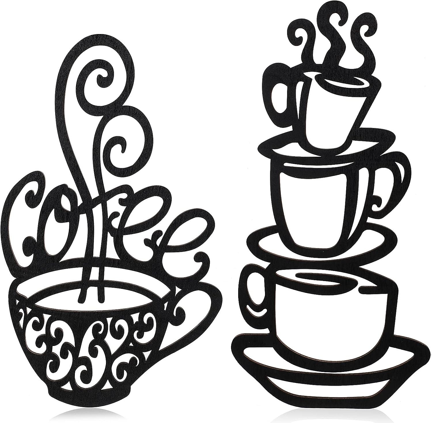 Jetec 2 Pieces Coffee Wall Decor Black Cup Silhouette Kitchen Wall Art Decor Coffee Bar Accessories