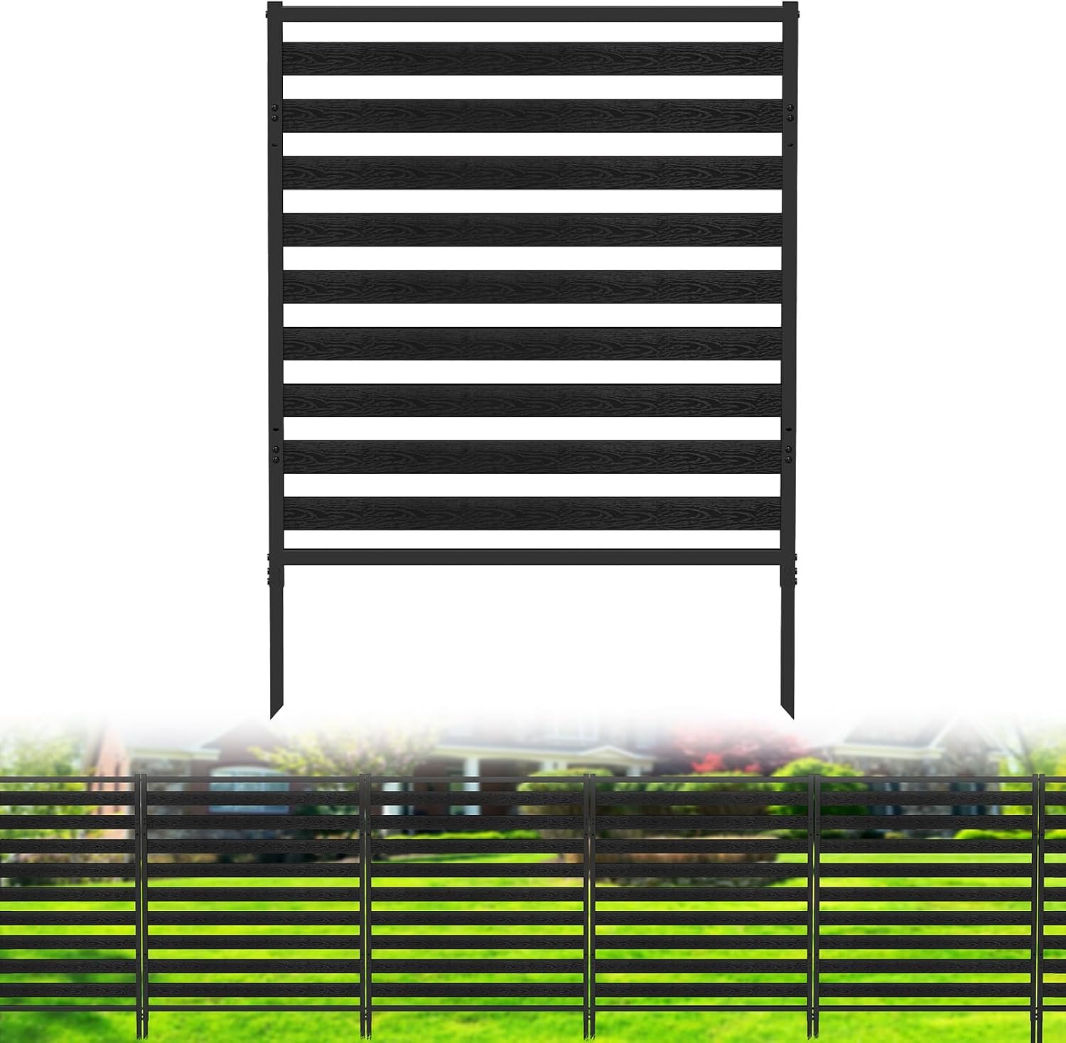 Air Conditioner Fence 1 Panel, Privacy Fence Screen 54.5″ H × 39.4″ W No-Dig Metal Wood Outdoor Pool Equipment Enclosure with Metal Stake, AC Unit Cover, Trash Bin Hider for Garden & Backyard, Black