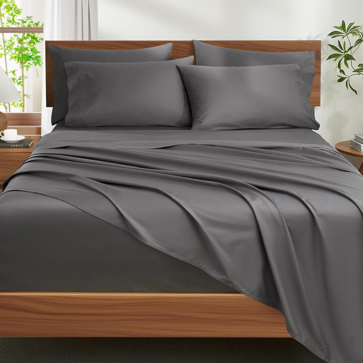 Ivellow 100% Egyptian Cotton Sheets King Size Set – 1200 Thread Count 6 PC | 18″ Deep Pocket King Size Bed Sheet Set，Durable Hotel Quality Luxury Soft Breathable Grey Cooling Sheet Sets Bedding