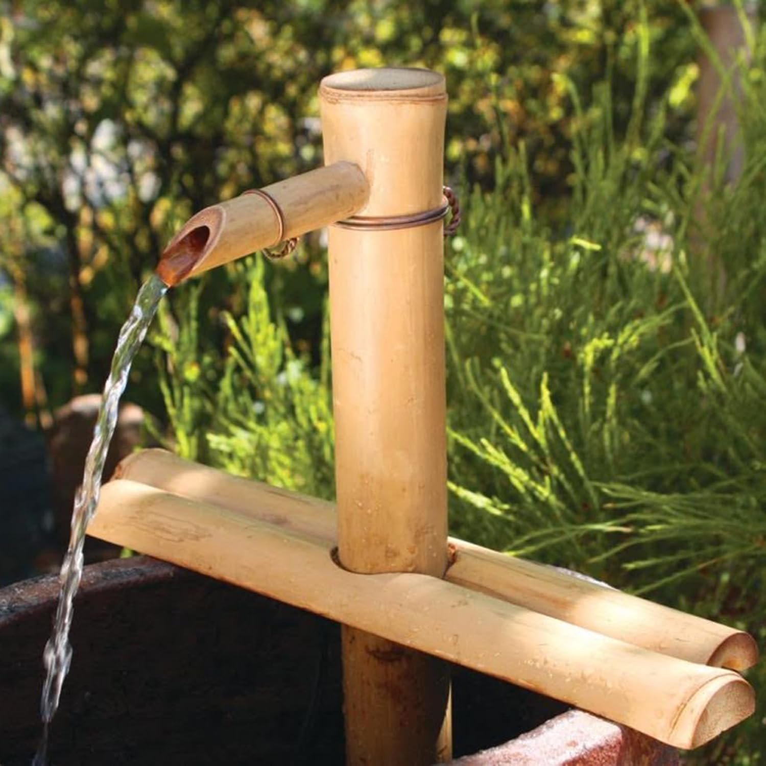 12″ Adjustable Bamboo Fountain Kit with Pump – Classic Zen Water Feature for Bowls, Basins, Water Gardens & Patio Decor, Indoor/Outdoor (Container Not Included)