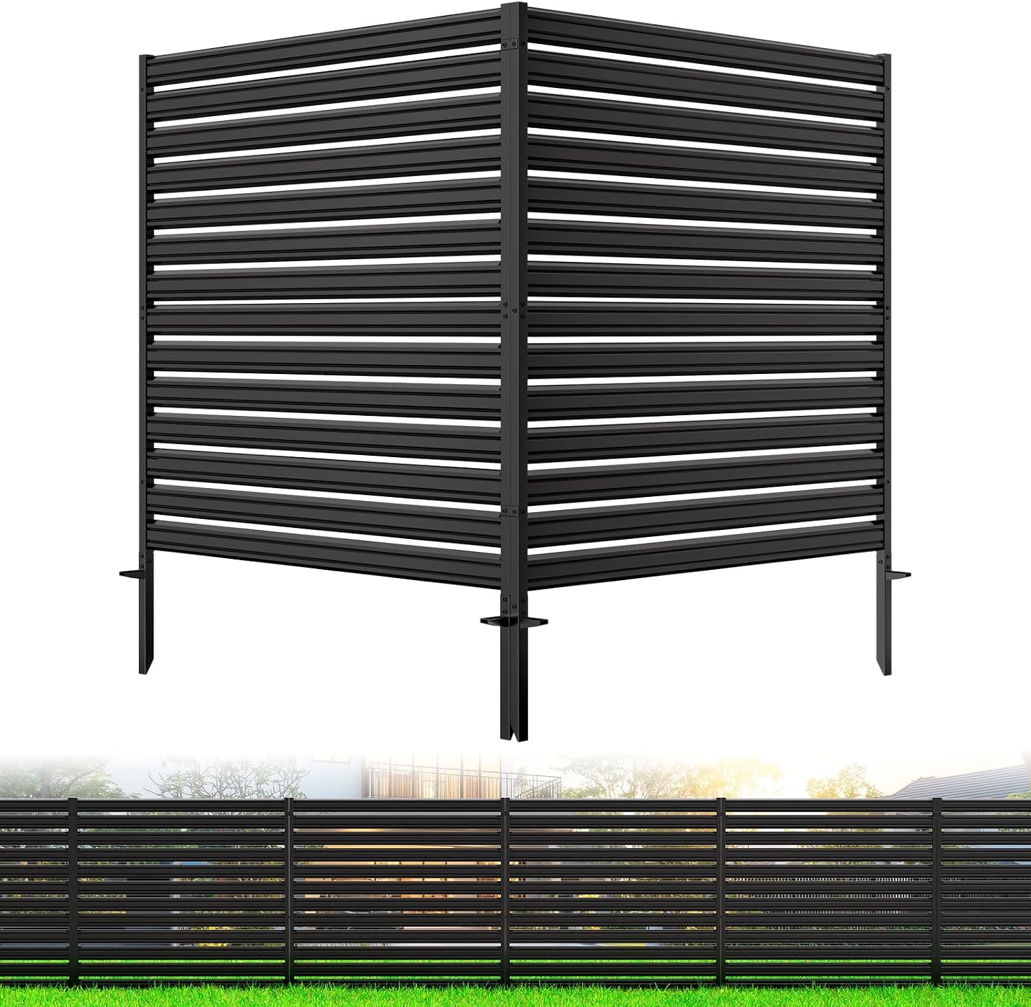 No-Dig Metal Privacy Fence Screen, 48″ H × 48″ W Air Conditioner Fence | 2 Panels Rustproof Outdoor AC Unit Cover to Hide Trash Bins, Pool Equipment Enclosure, Decorative Garden, Patio & Backyard
