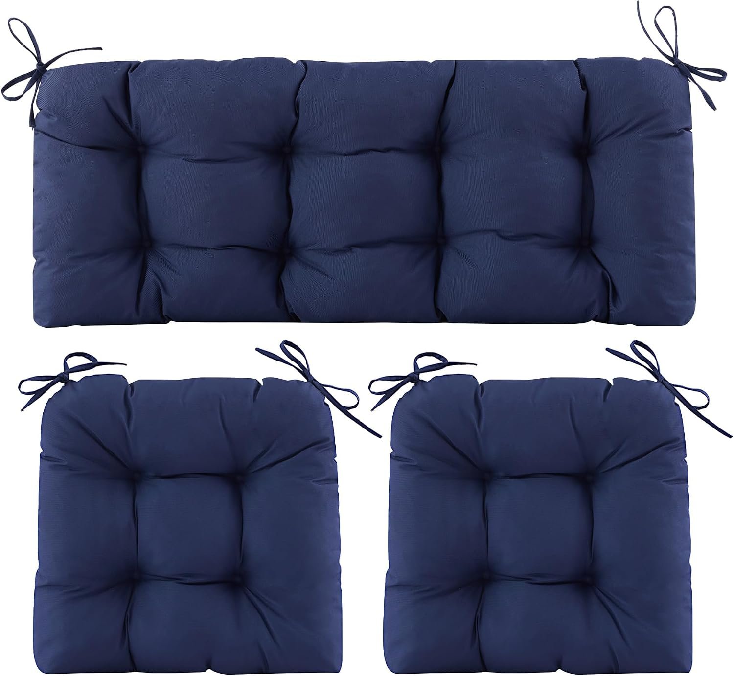 Wicker Chair Cushions of 3 Pieces, Waterproof Cushions for Patio Furniture, Tufted Wicker Outdoor Furniture Cushions, 1 Patio Loveseat Cushion and 2 U-Shaped Cushions, 44″x19″x5″, Navy Blue