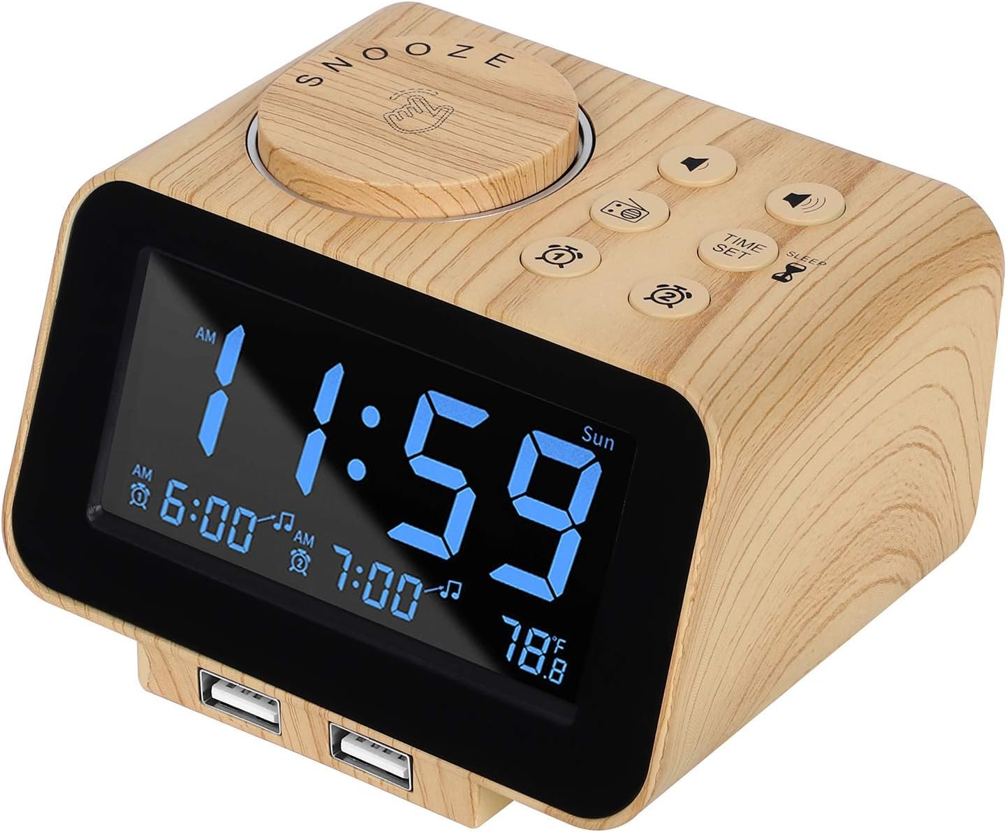 uscce Digital Dual Alarm Clock Radio for Bedrooms with Weekday/Weekend Mode | Large Numbers with 0-100% Dimmer – FM Radio with 2 USB Charging Port & 6 Sound Adjustable Volume & Sleep Timer Battery Backup