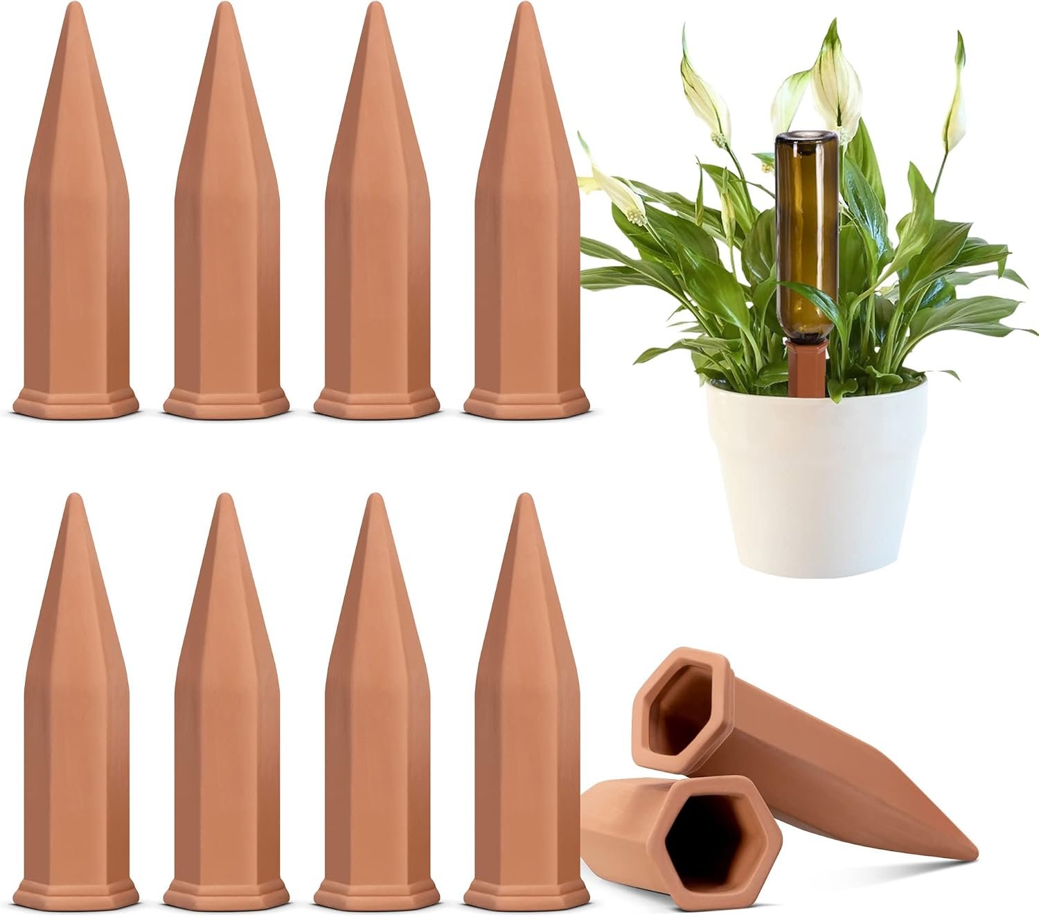 VIVOSUN 10Pcs Self-Watering Spikes, 7 Inch Hexagonal Terracotta Watering Stakes, Auto-Water Device, Planter Insert for Indoor & Outdoor Potted Plants, 10-Pack | 7 Inch, Auto-Water Device, Planter Insert for Indoor & Outdoor Potted Plants
